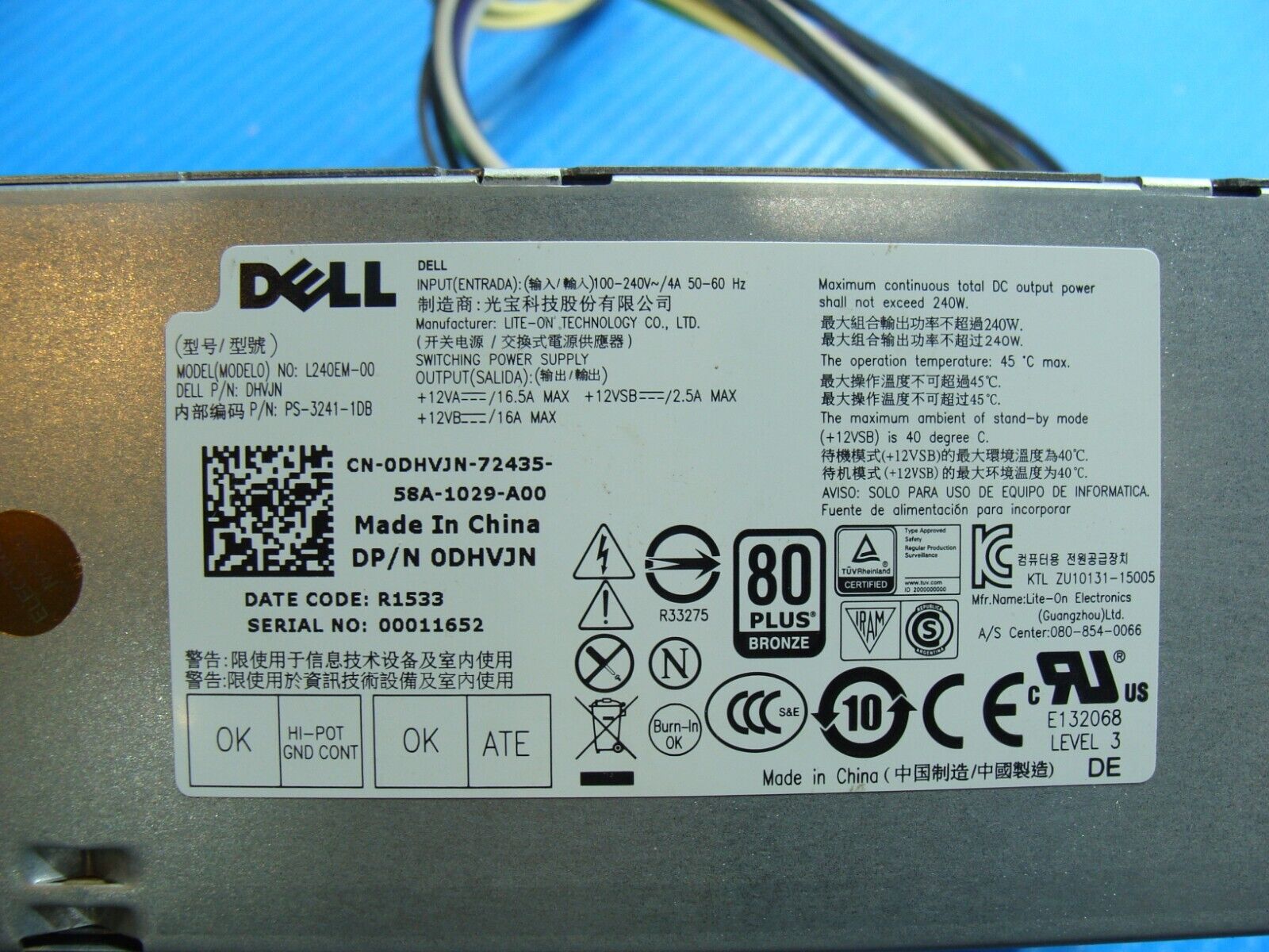 Dell OptiPlex 5040 Genuine Desktop Power Supply DHVJN L240EM-00