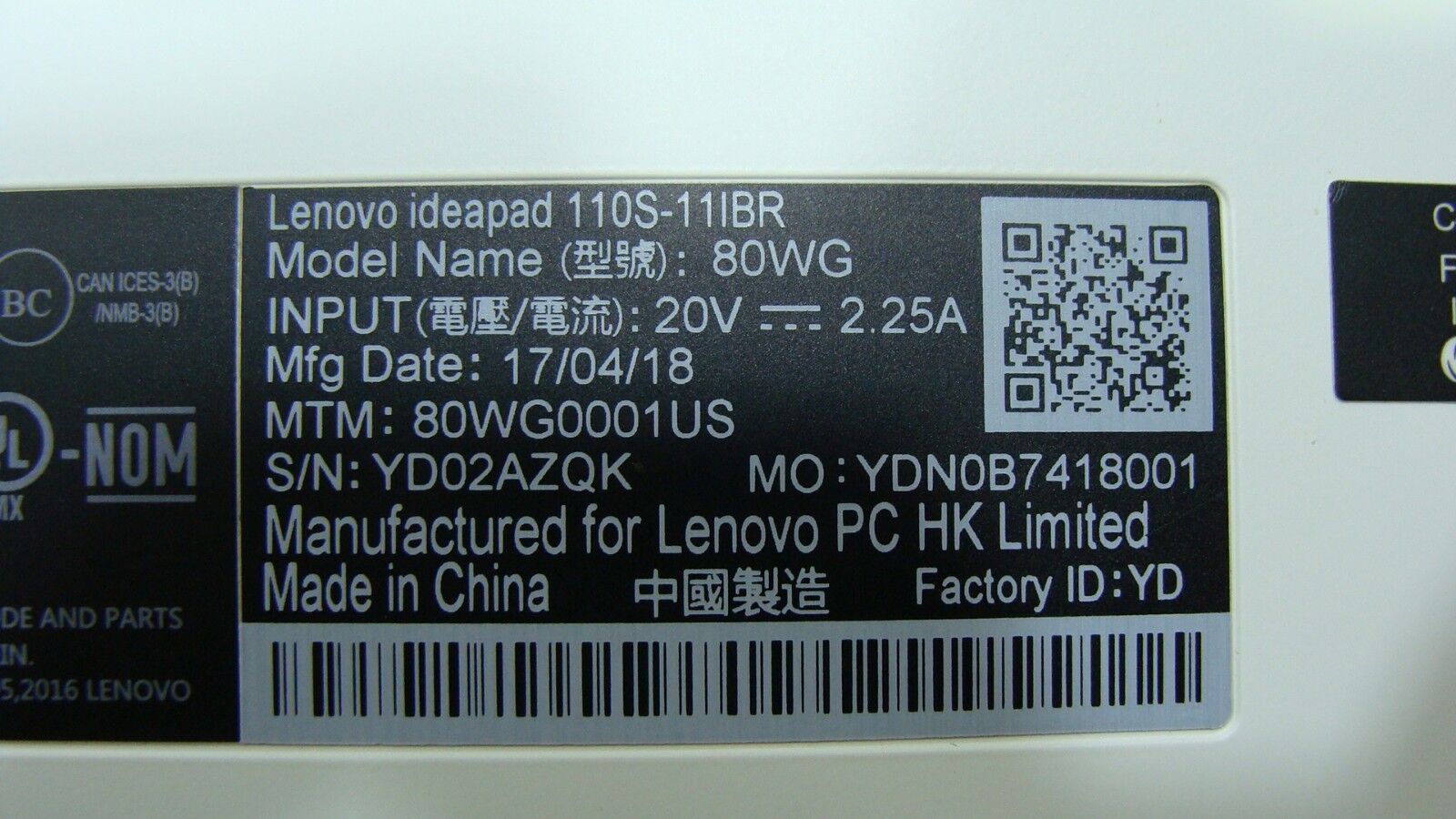 Lenovo IdeaPad 11.6 110S-11IBR Genuine Bottom Base Case Cover 5CB0M53589