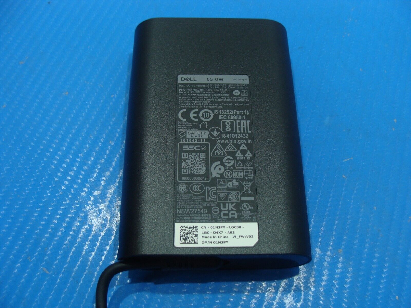 Dell 65W USB-C XPS 13 Type C AC Adapter Power Supply Charger  LA65NM170