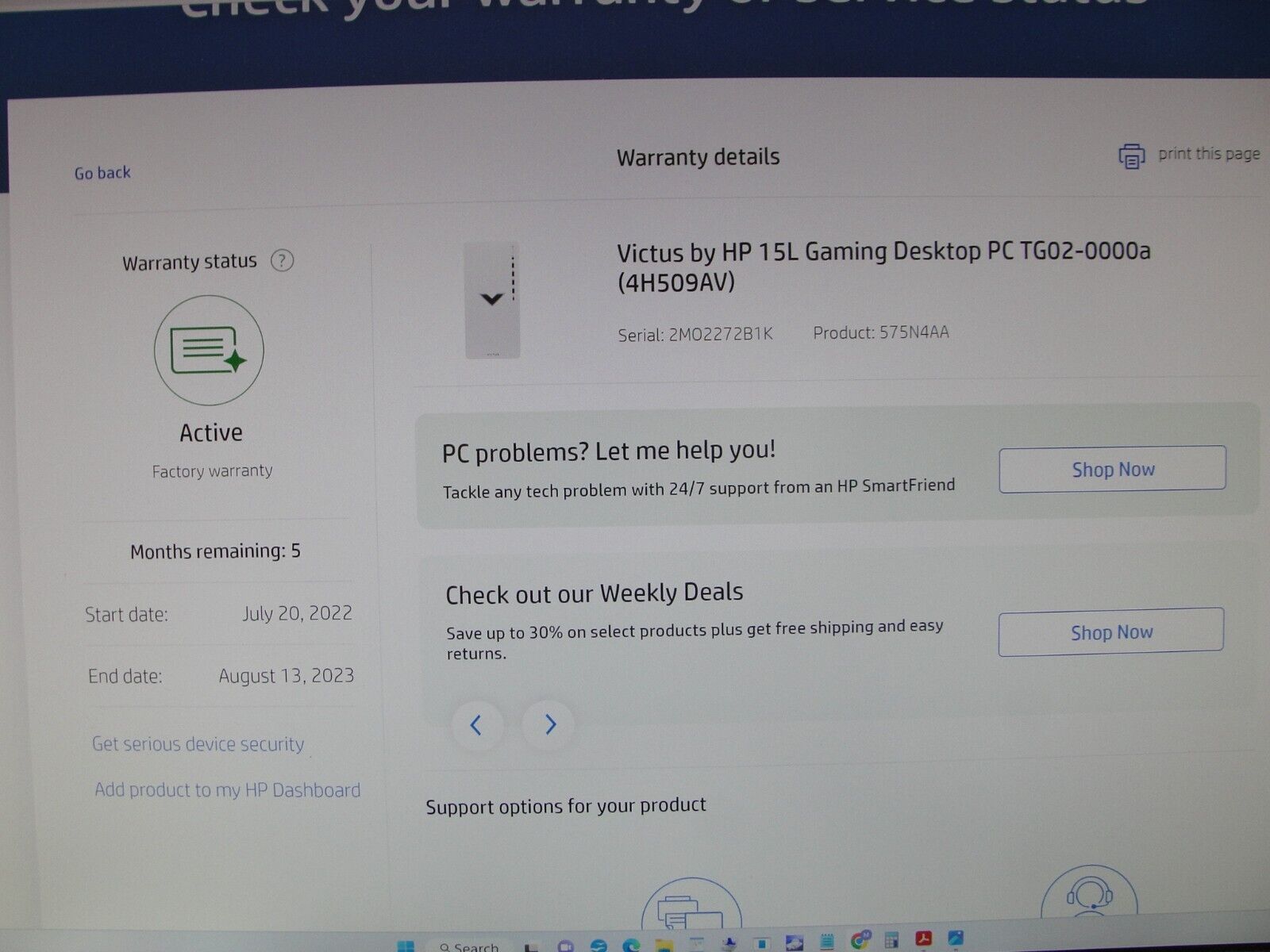 Victus by HP 15L TG02 AMD Ryzen 5 5600G 8GB 512GB RX 6400 W11H in warranty till August 2023