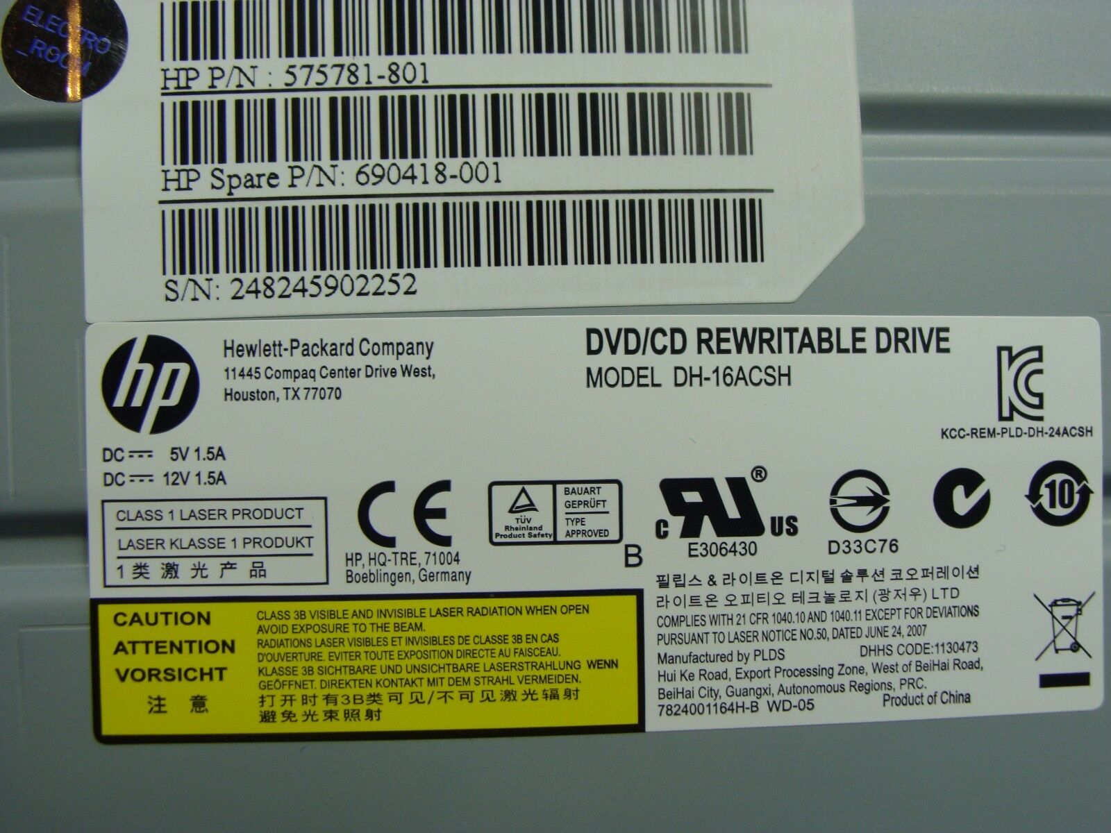 HP Compaq Elite 8300CMT Genuine Desktop DVD RW Drive DH-16ACSH 660408-001 HP Compaq