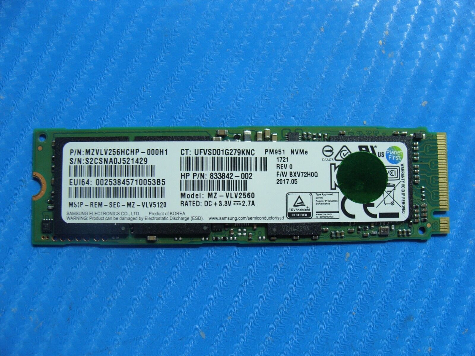 HP 15t-as100 Samsung 256GB NVMe M.2 SSD Solid State Drive MZ-VLV2560 833842-002