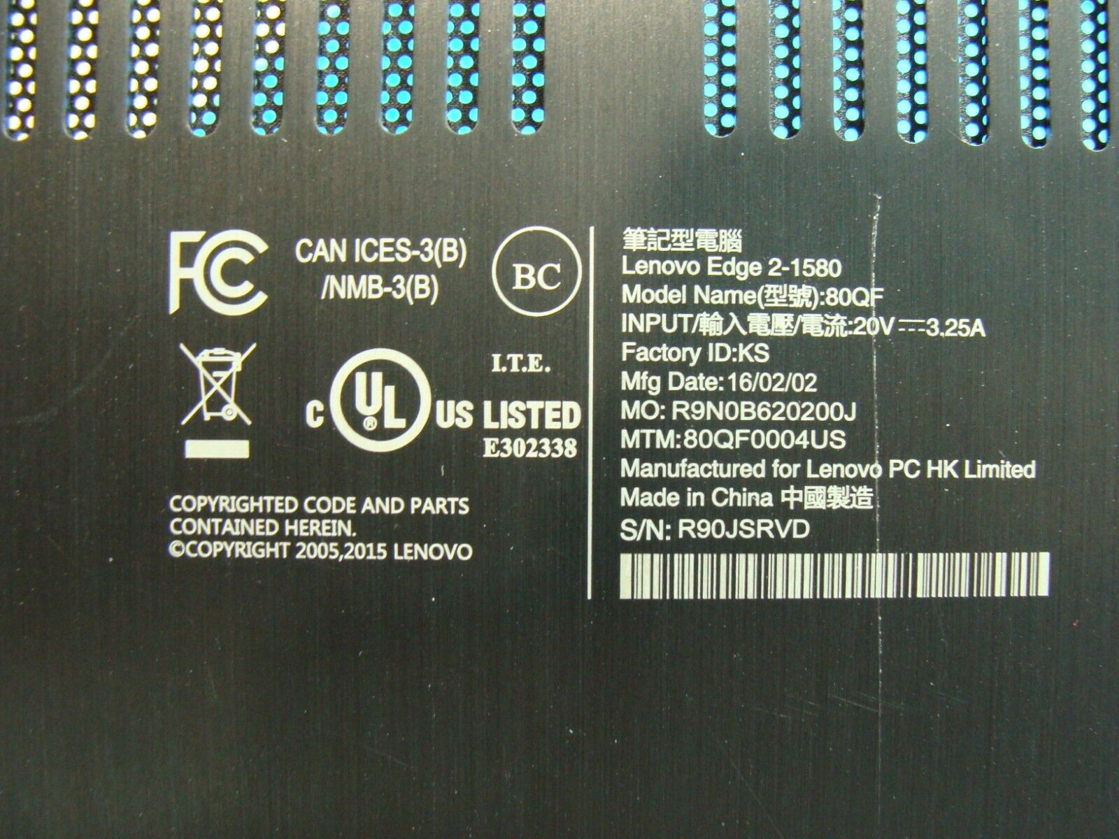 Lenovo Edge 2-1580 80QF 15.6