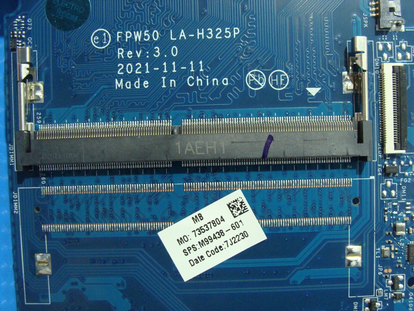 HP 15.6” 15-dw1053dx Intel Celeron N4120 1.1GHz Motherboard M99438-601 LA-H325P