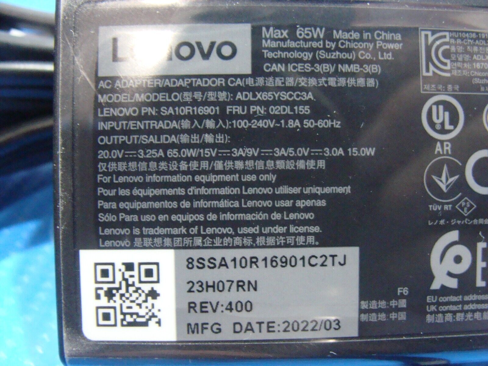 Genuine Lenovo AC Adapter Charger ADLX65YSCC3A SA10R16901 02DL155 65W USB-C