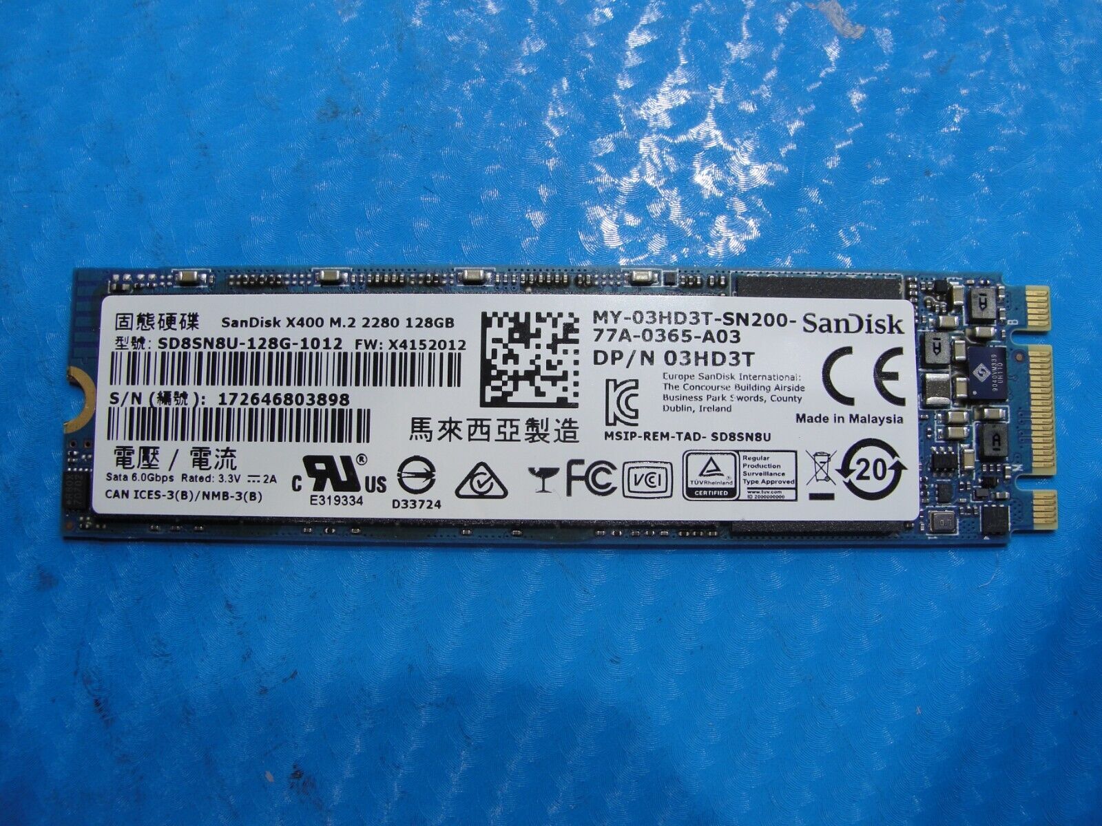Dell 3580 SanDisk M.2 Sata 128GB Solid State SSD SD85N8U-128G-1012 3HD3T