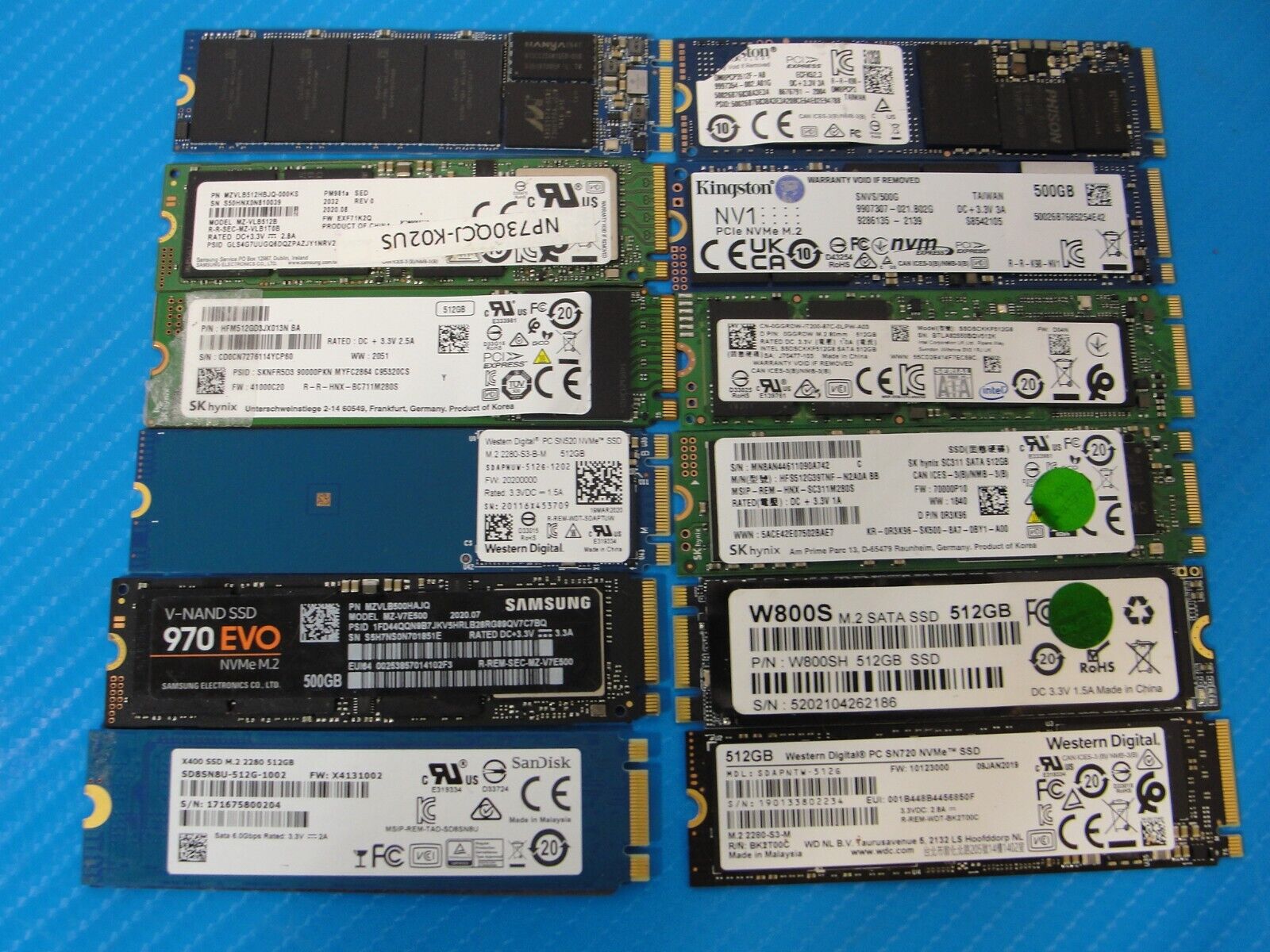 LOT of 12x Internal 512GB PCIe NVMe M2 2280 Solid State Drive SSD MIX BRAND