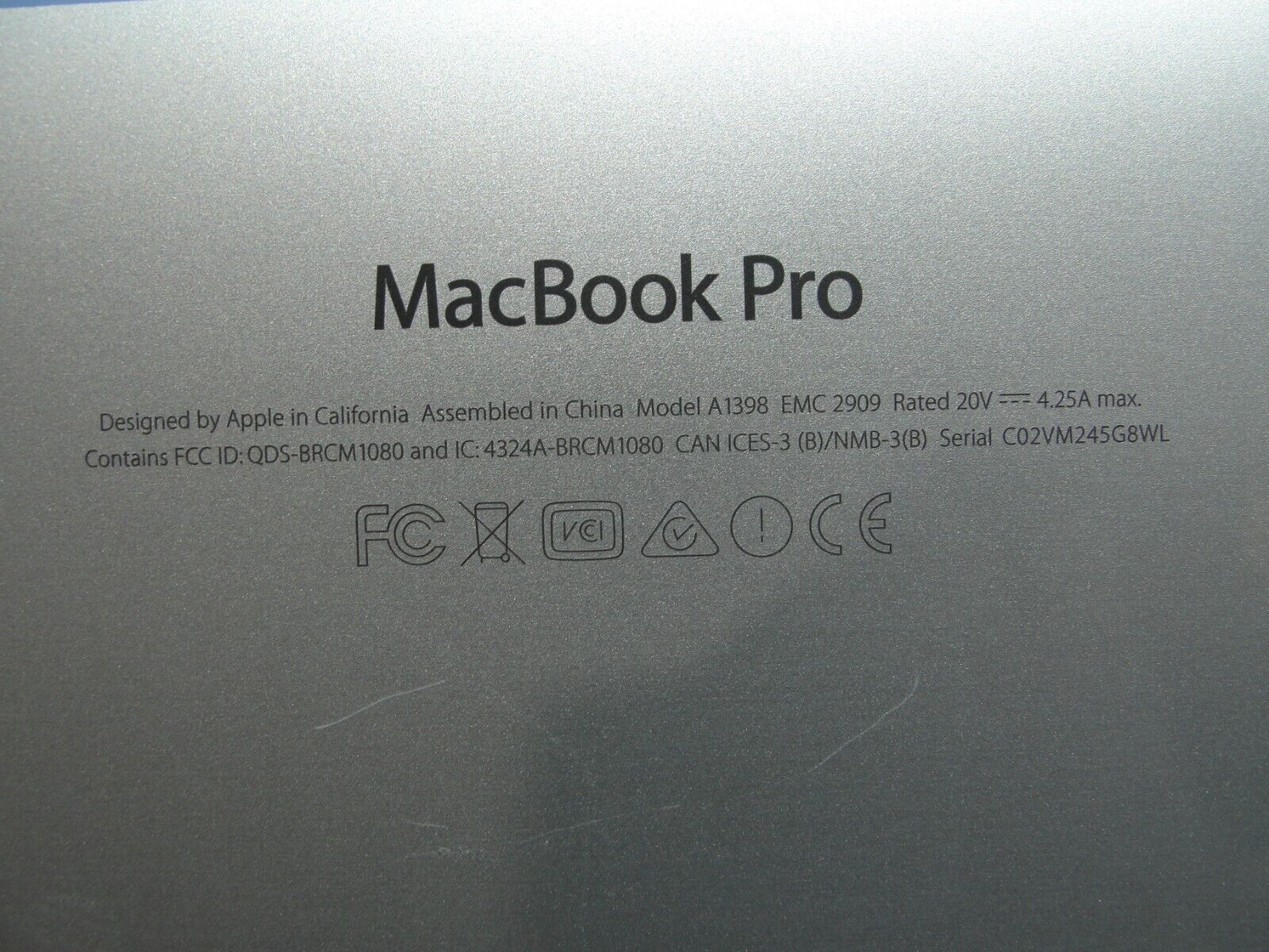 MacBook Pro A1398 MJLQ2LL/A MJLT2LL/A Mid 2015 15