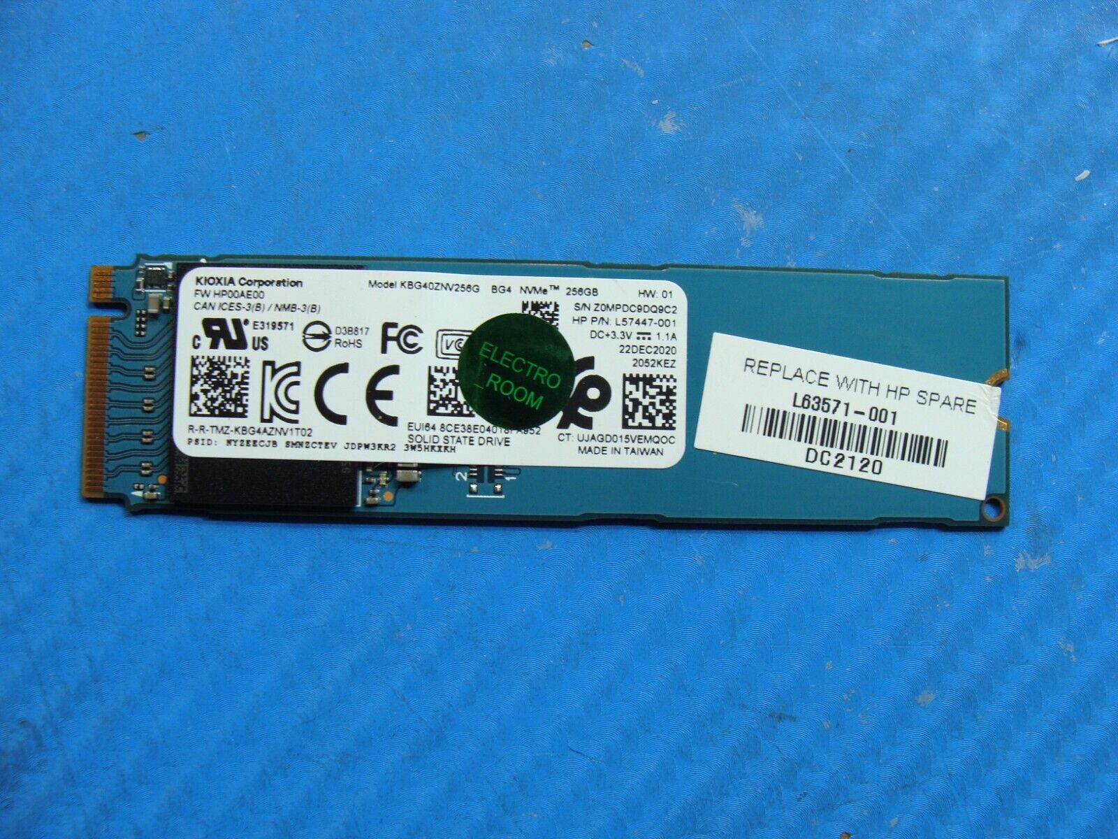 HP 15-dy2044nr KIOXIA 256GB NVMe M.2 Solid State Drive KBG40ZNV256G L63571-001