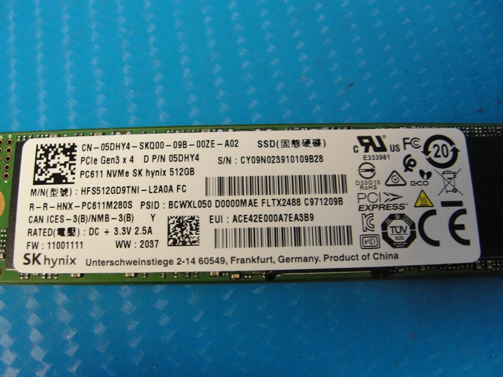 SK hynix PCIe Gen 3x4 NVMe M.2 HFS512GD9TNI-l2A0A 512GB SSD Solid State Drive