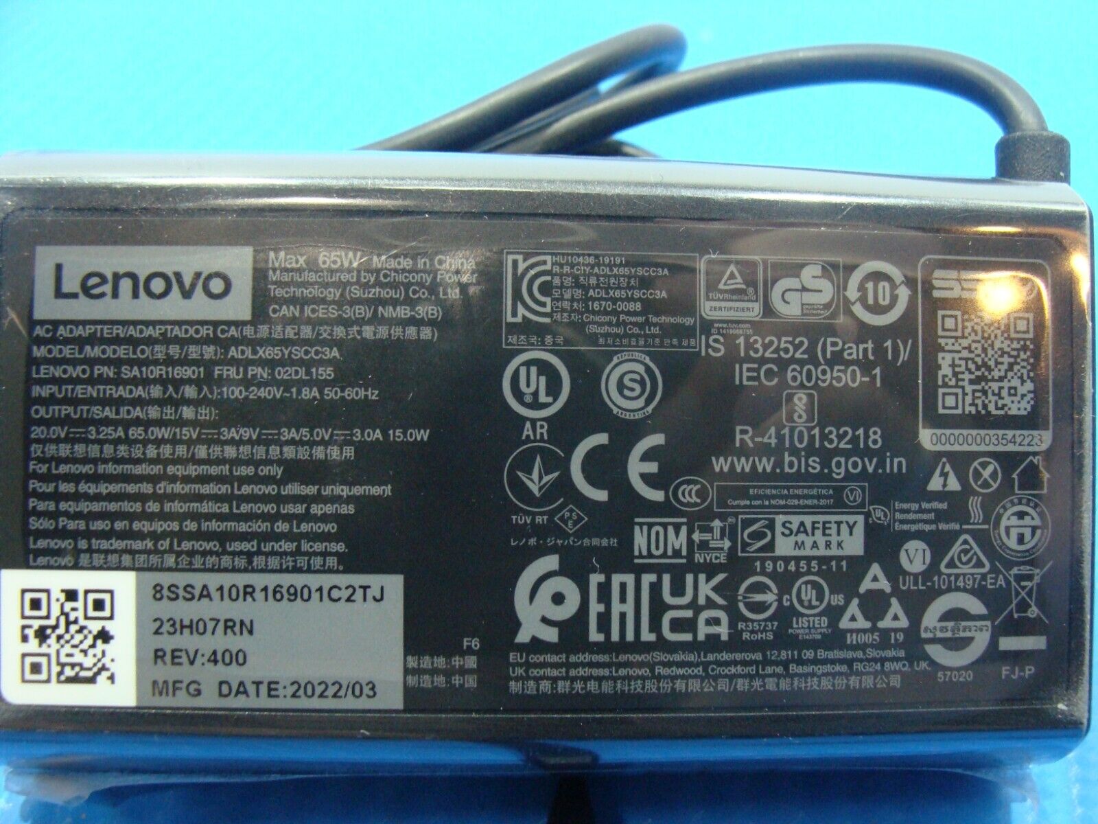 Genuine Lenovo AC Adapter Charger ADLX65YSCC3A SA10R16901 02DL155 65W USB-C