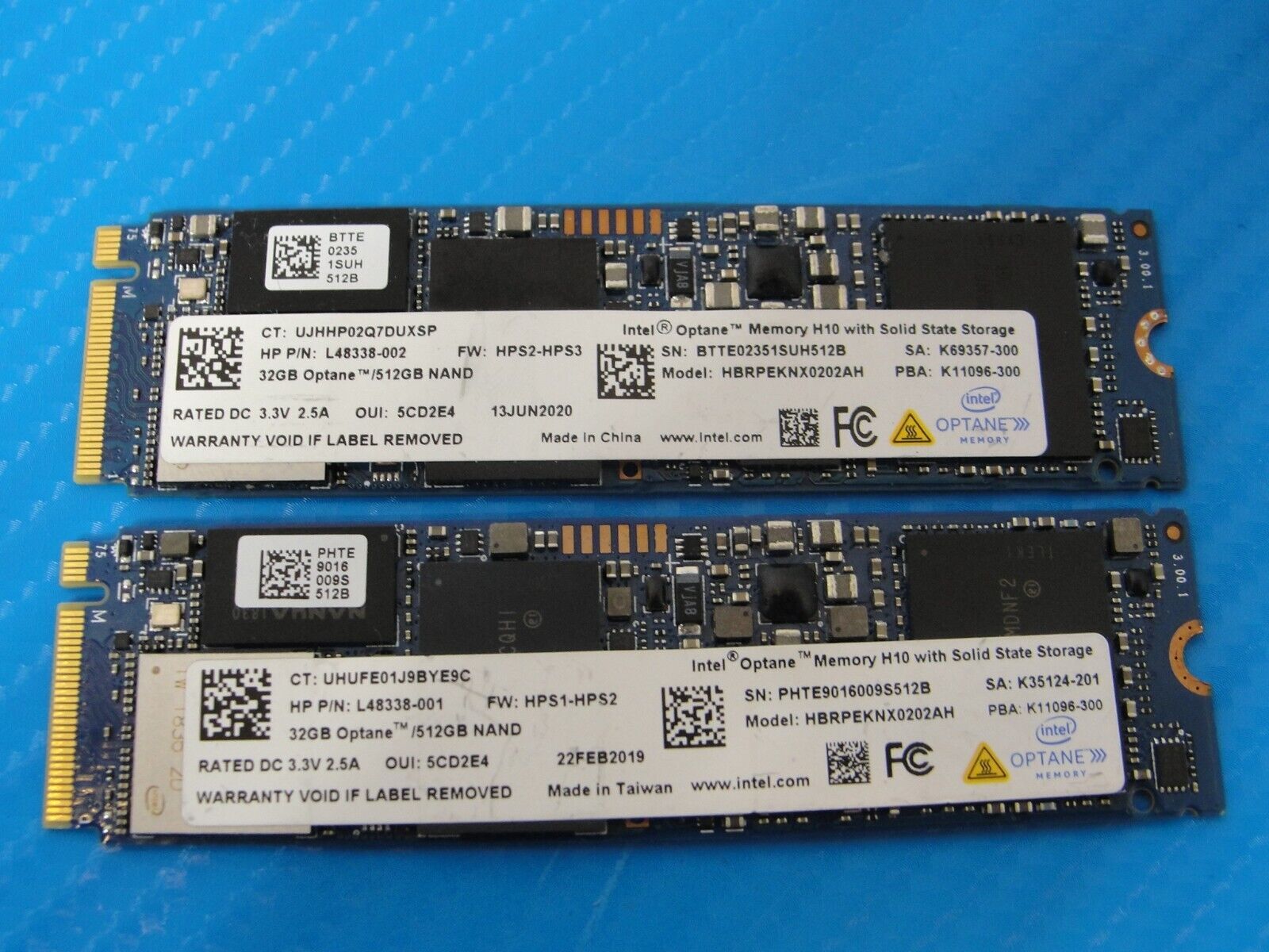 LOT 2x Intel OPTANE H10 512GB PCIe NVMe M2 Solid State Drive HBRPEKNX0202AH SSD