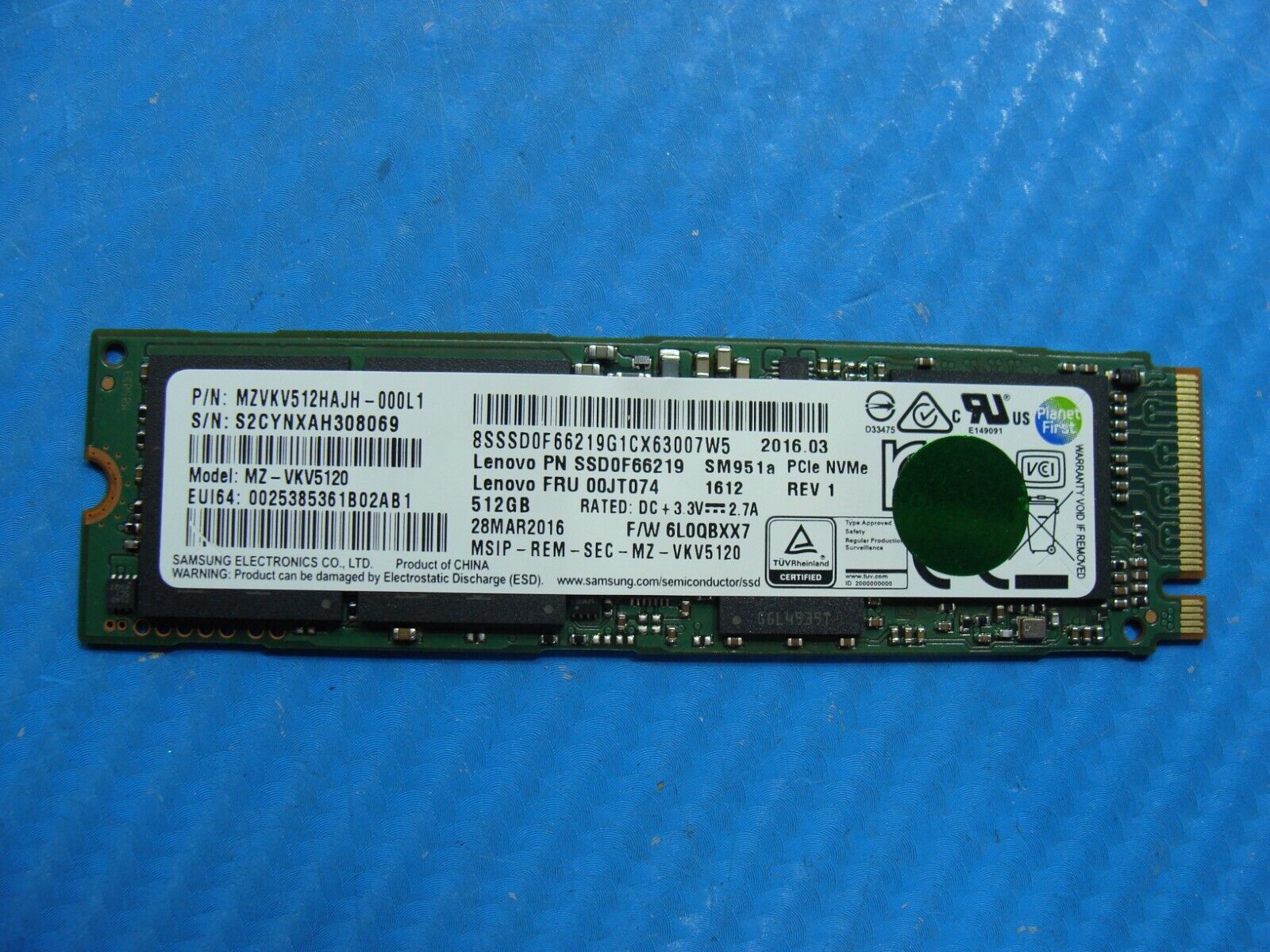 Lenovo X1 Carbon SK Hynix 512GB NVMe M.2 Solid State Drive MZVKV512HAJH-000L1