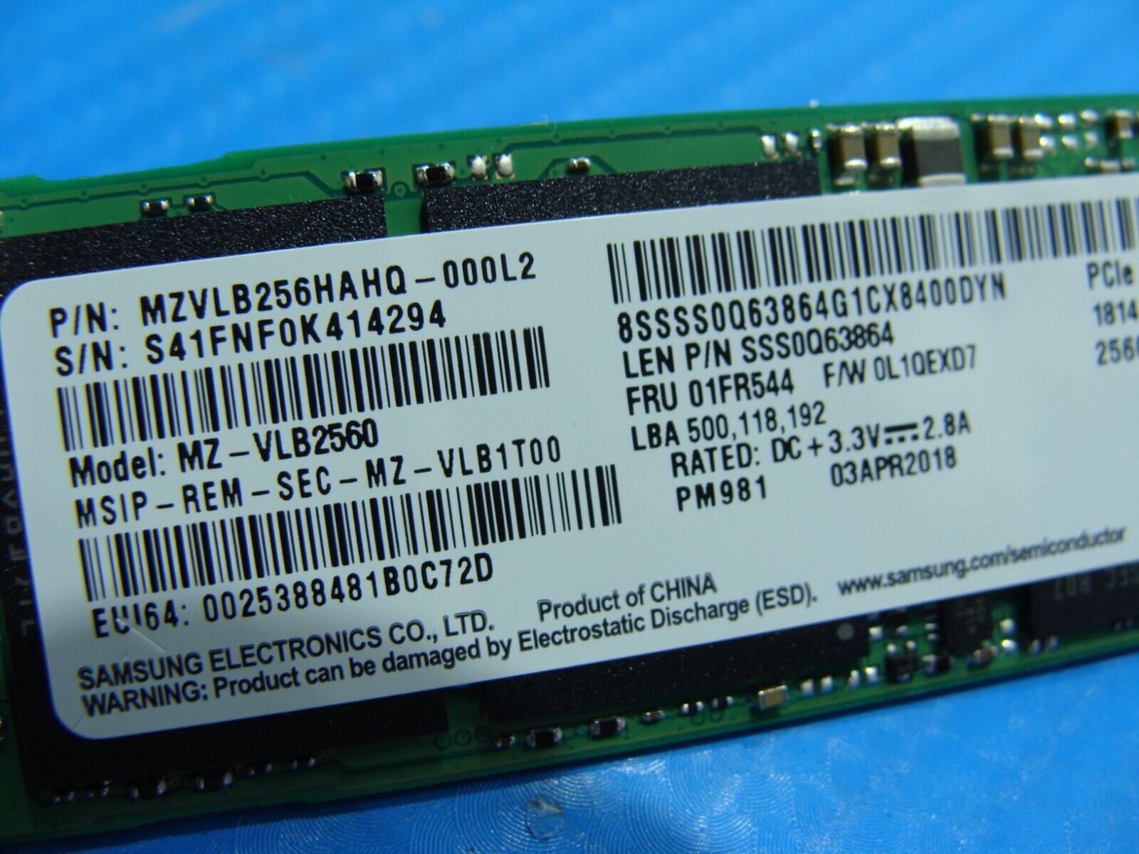 Lenovo 5-1570 Samsung 256GB NVMe M.2 SSD Solid State Drive MZVLB256HAHQ-000L2