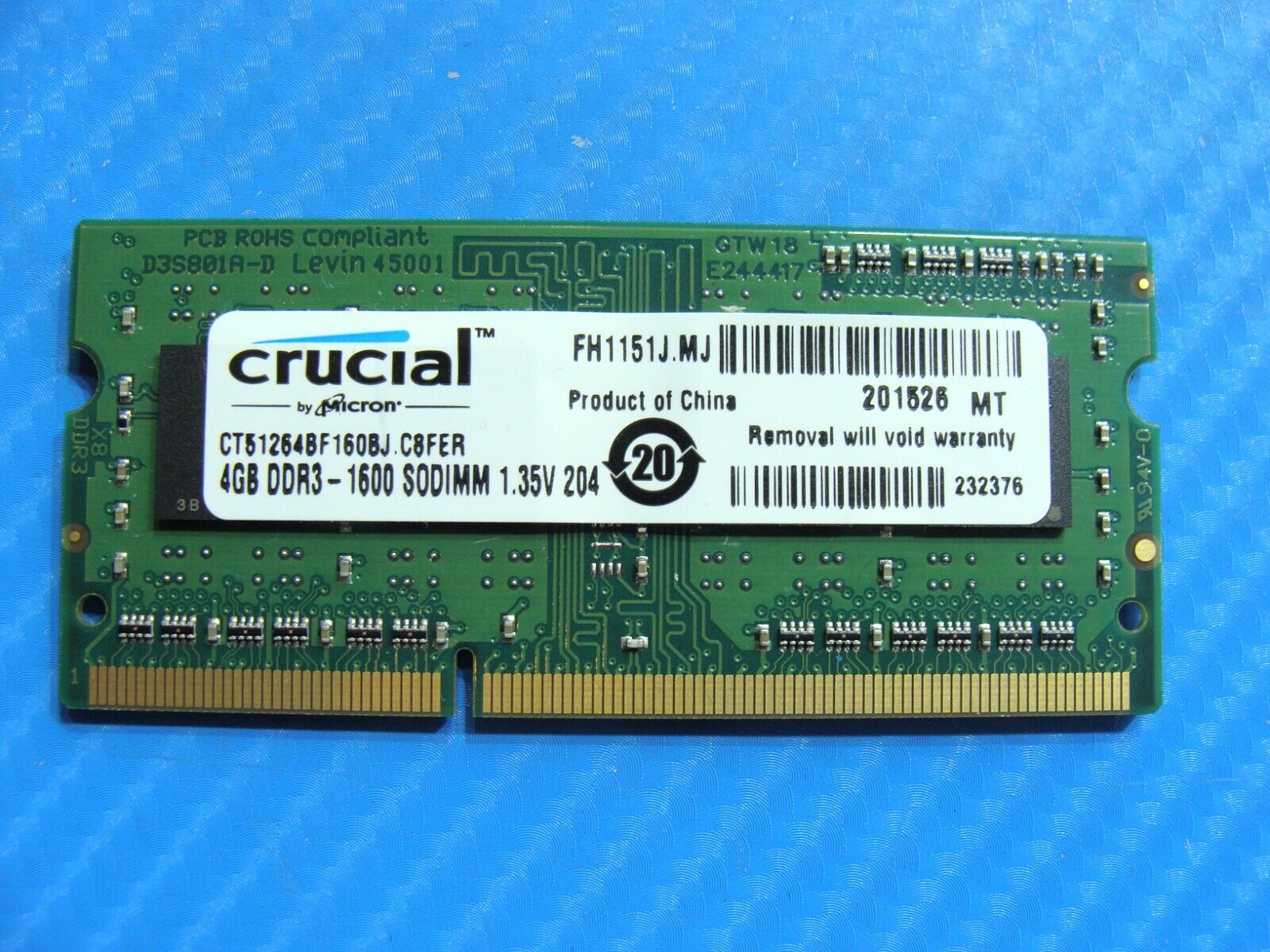 Crucial 4GB DDR3L-1600 SODIMM - CT51264BF160BJ 