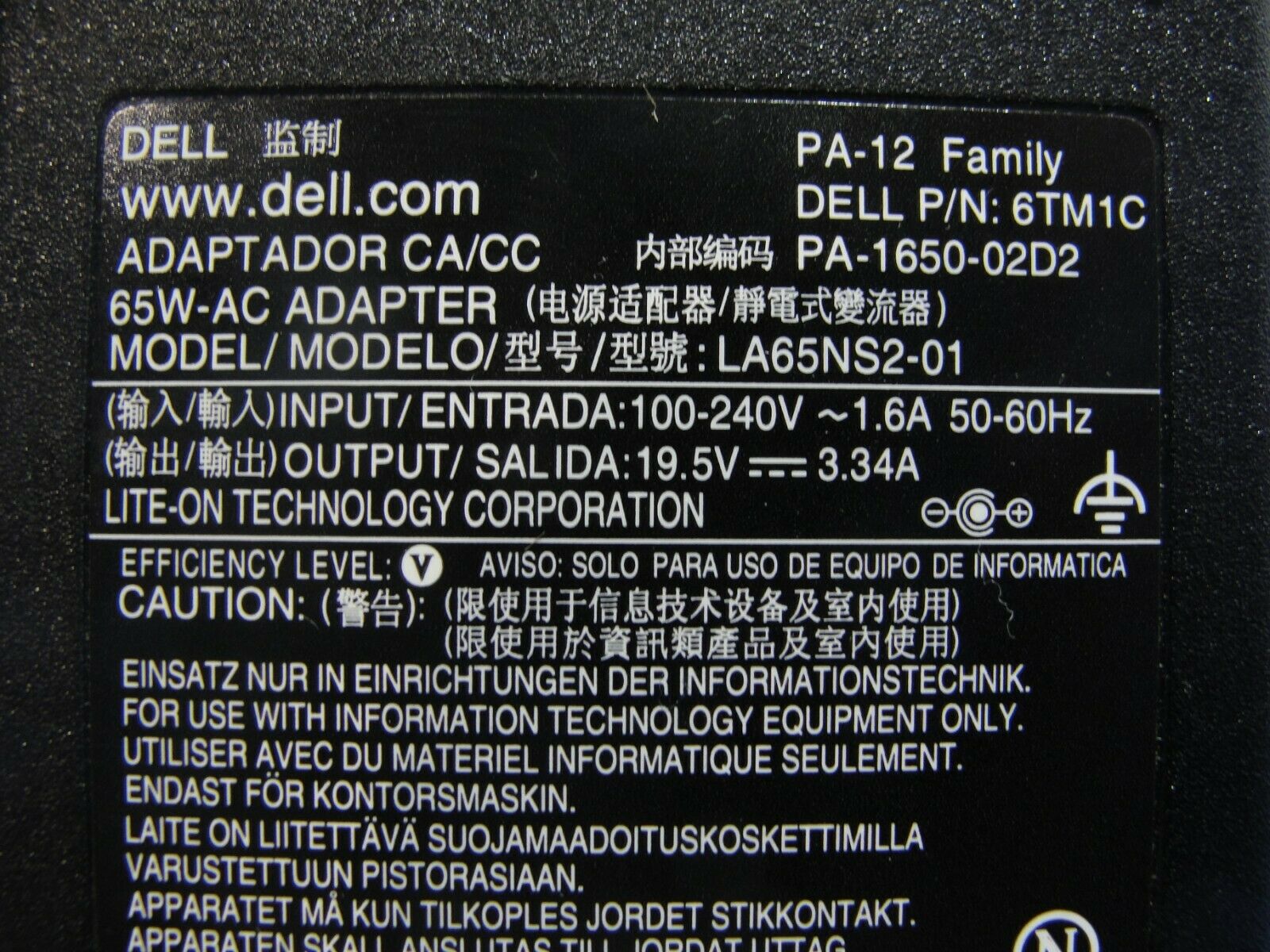 Genuine Dell AC Adapter Power Charger 19.5V 3.34A 65W LA65NS2-01 06TM1C 