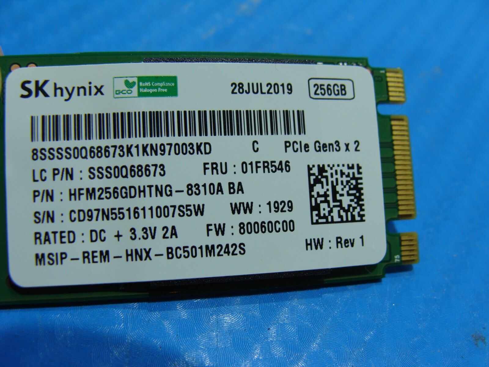 Lenovo 330S-15ARR SK Hynix 256GB M.2 NVME SSD HFM256GDHTNG-8310A 01FR546