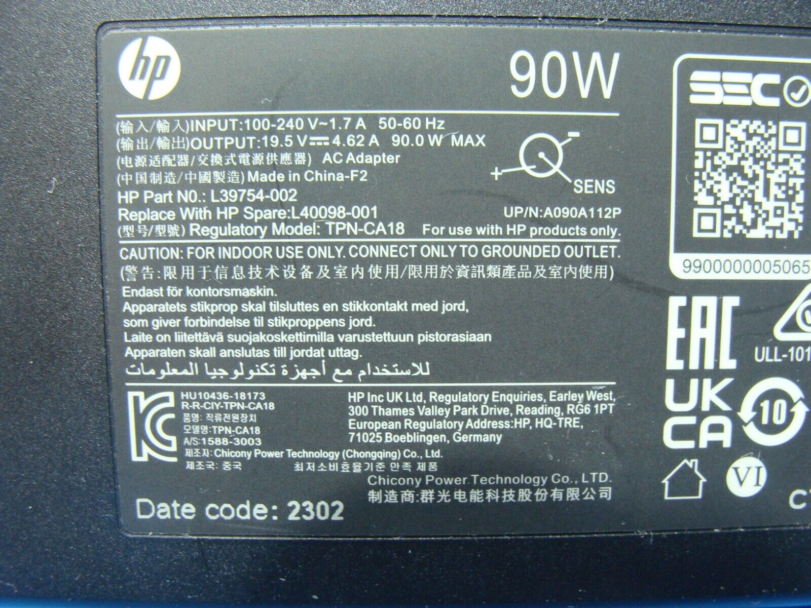 GENUINE HP 90W Laptop Charger AC Power Adapter L39754-002/L39754-003/902991-002