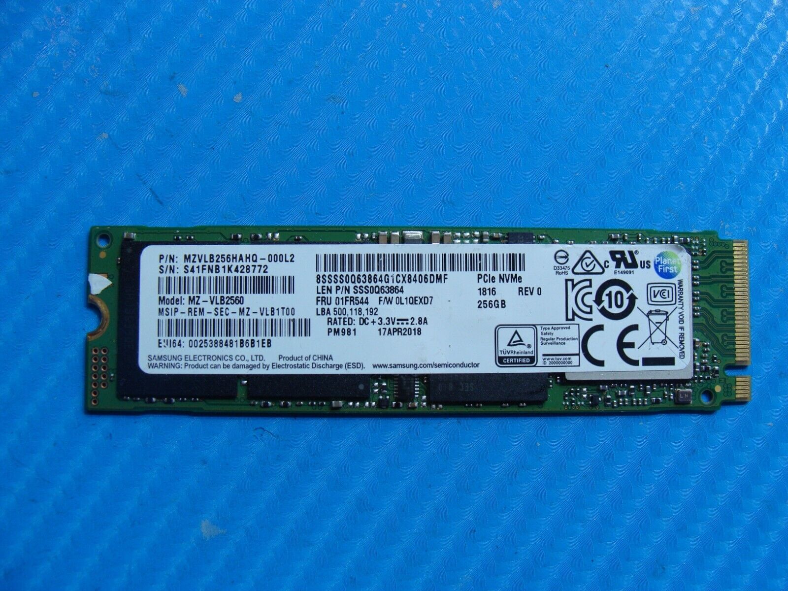 HP 15 G3 Samsung 256GB NVMe M.2 SSD Solid State Drive MZVLB256HAHQ-000L2