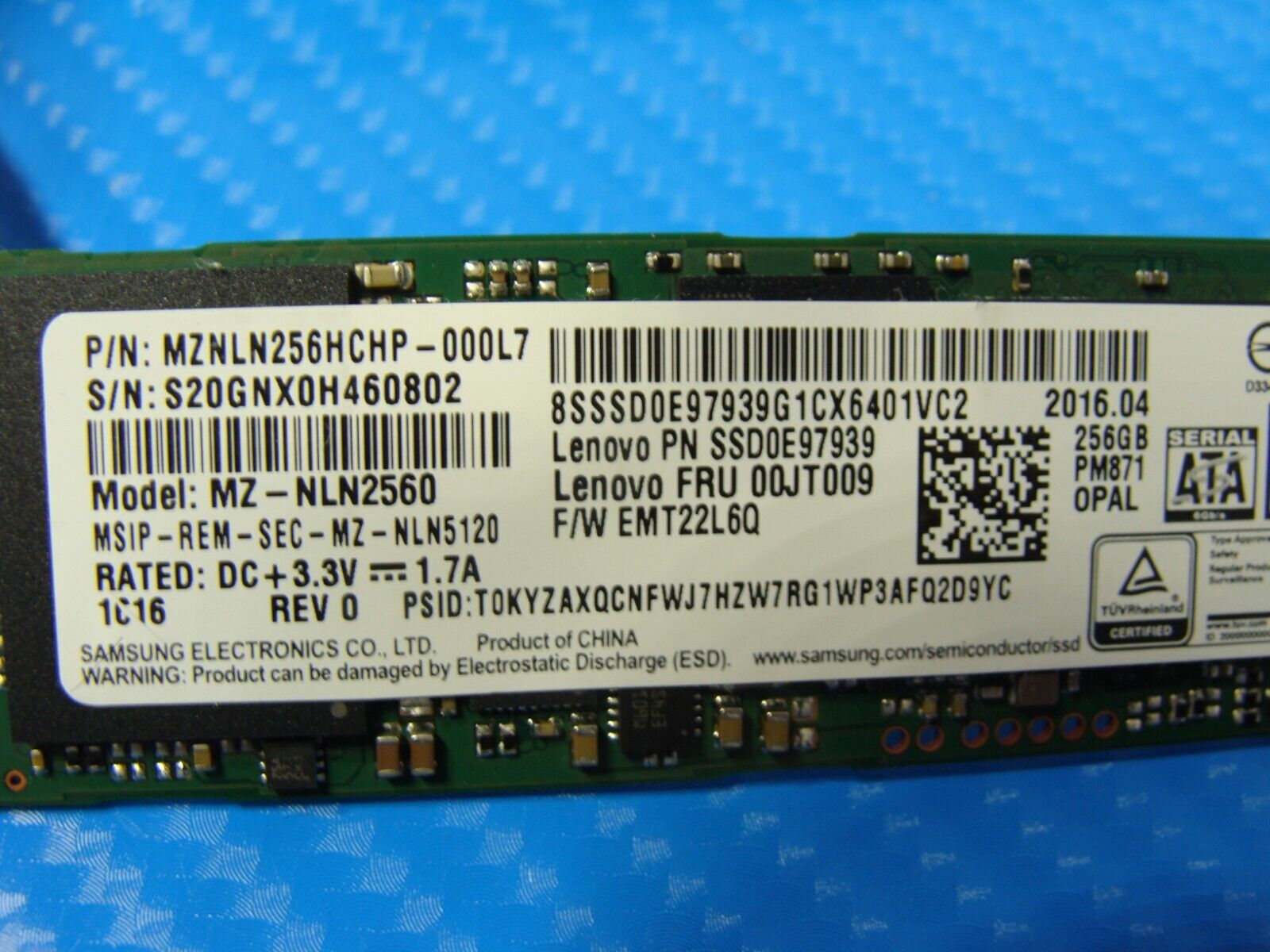 Lenovo T460s Samsung 256Gb Sata M.2 SSD Solid State Drive MZNTY256HCHP-000L7