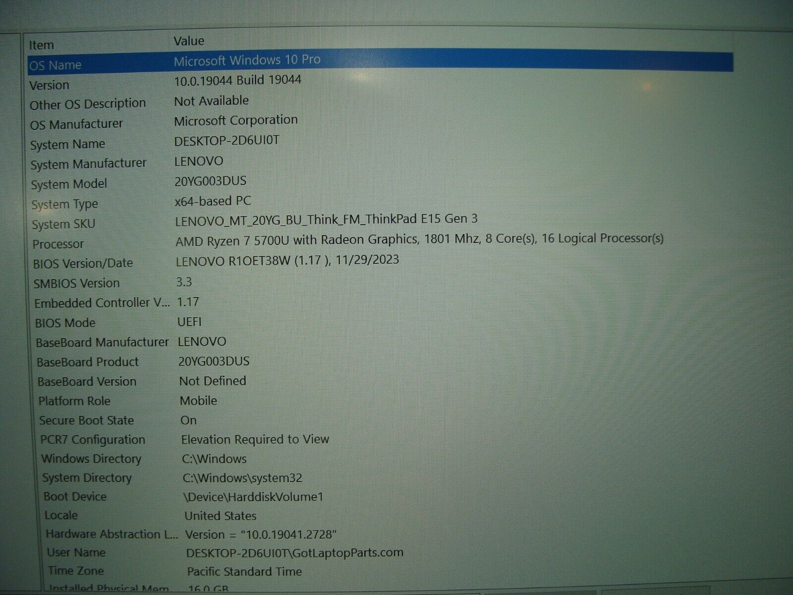 Lenovo ThinkPad E15 Gen3 FHD AMD Radeon 7 5700U 1.8Ghz 16GB 256GB PWR Battery