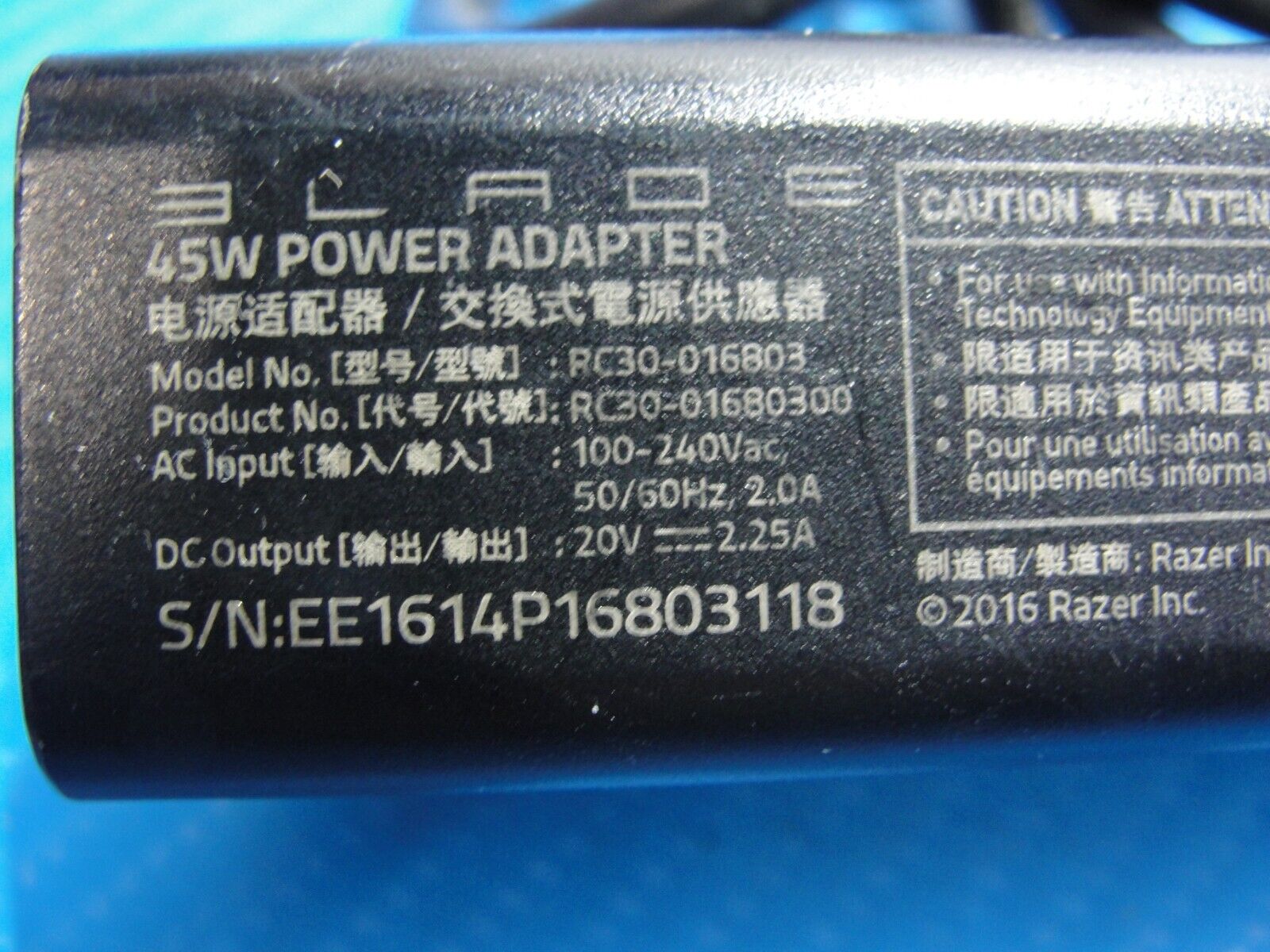 Genuine Razor Blade AC Adapter Charger 20V 2.25A 45W RC30-016803 RC30-01680300