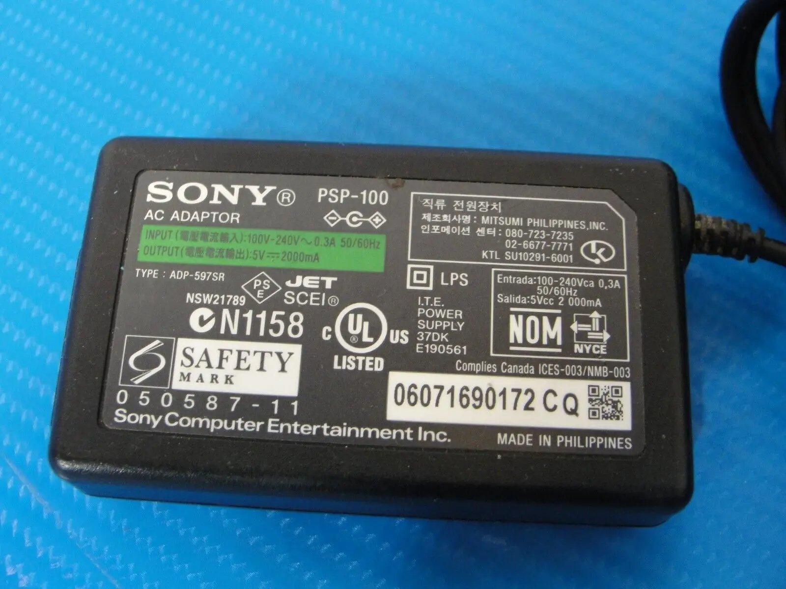 Genuine Sony PSP-100 Charger 5V 2000mA AC Adapter For Sony PSP 1001 2001 3001