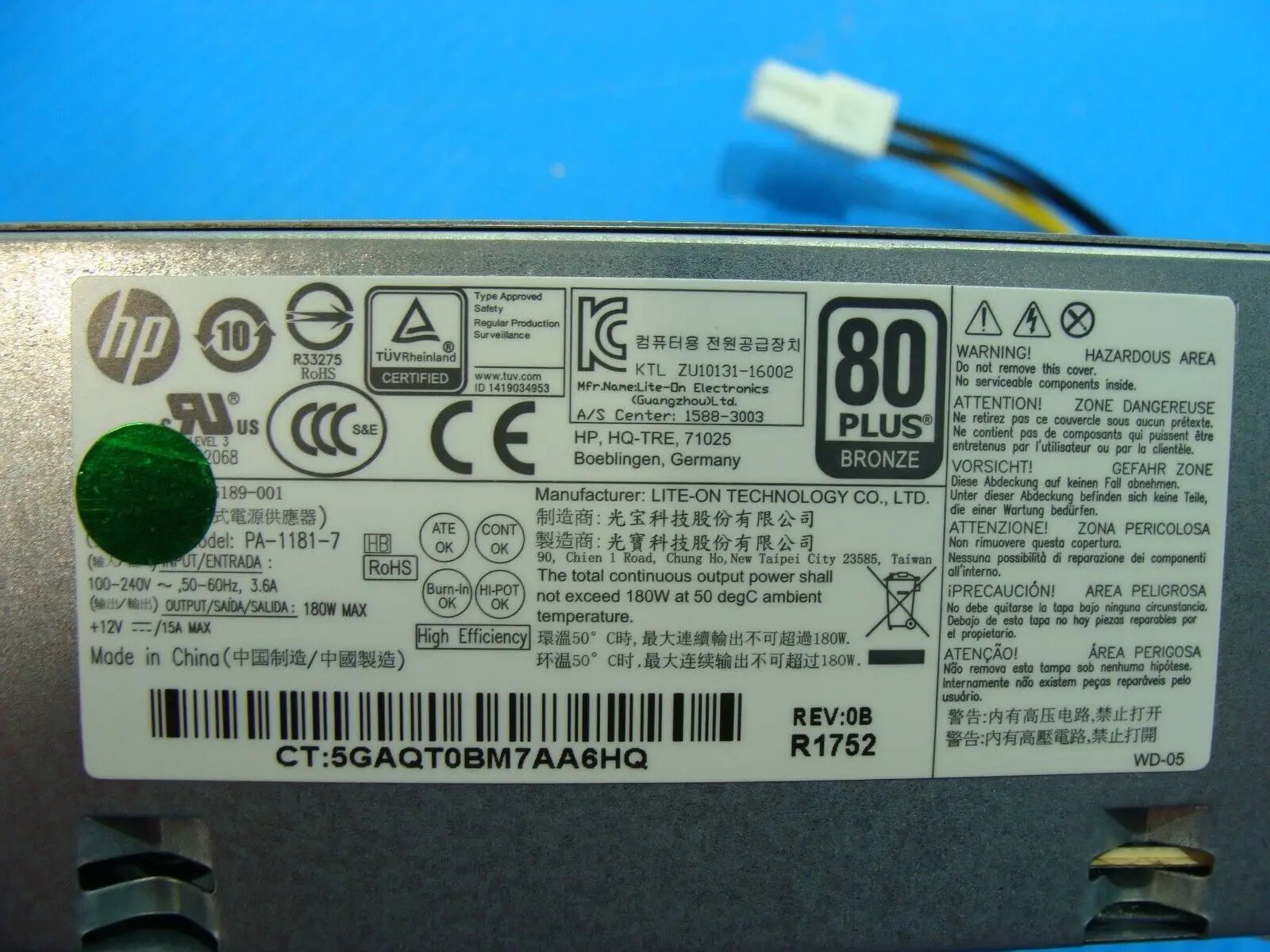 HP ProDesk 400 G4 SFF Genuine 180W Power Supply PA-1181-7