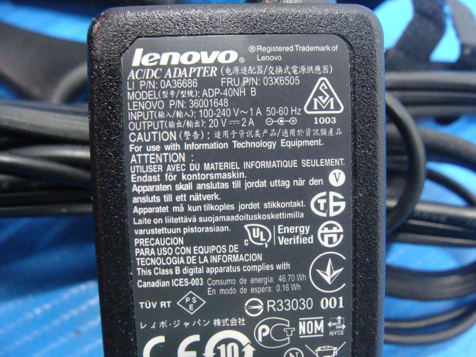 Genuine Lenovo ADP-40NH AC DC OEM Adapter IdeaPad U130 U160 U260 U300e 45N0461