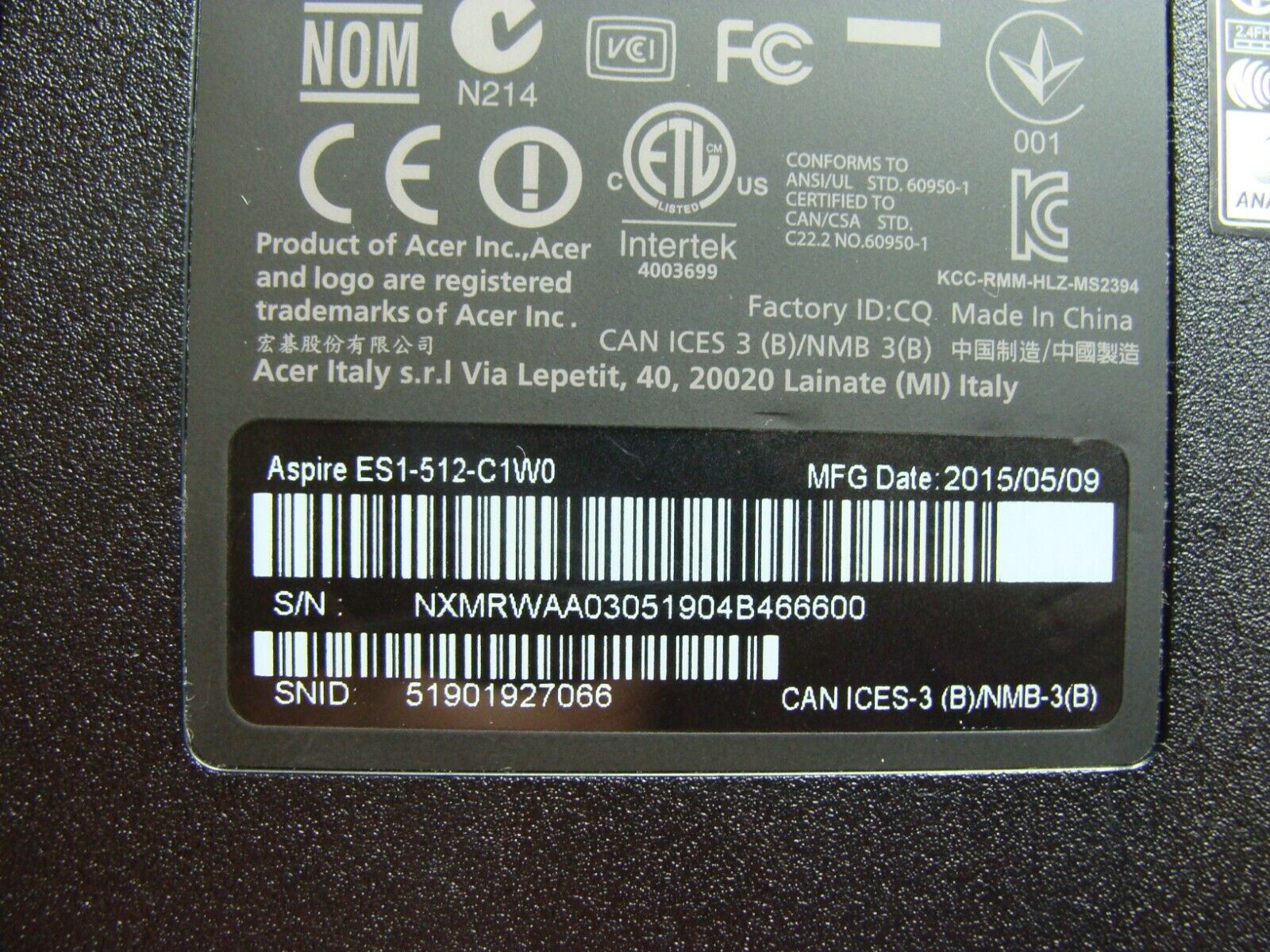 Acer Aspire ES1-512-C1W0 15.6