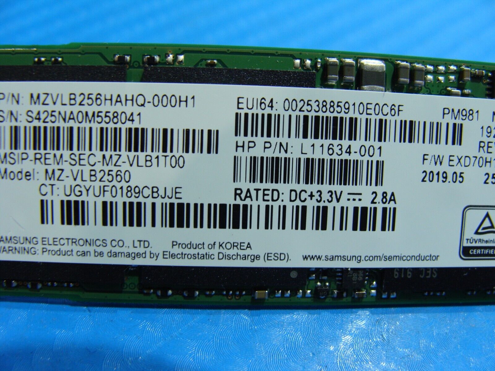 HP 13-ar0007ca Samsung 256GB NVMe M.2 Solid State Drive MZVLB256HAHQ-000H1