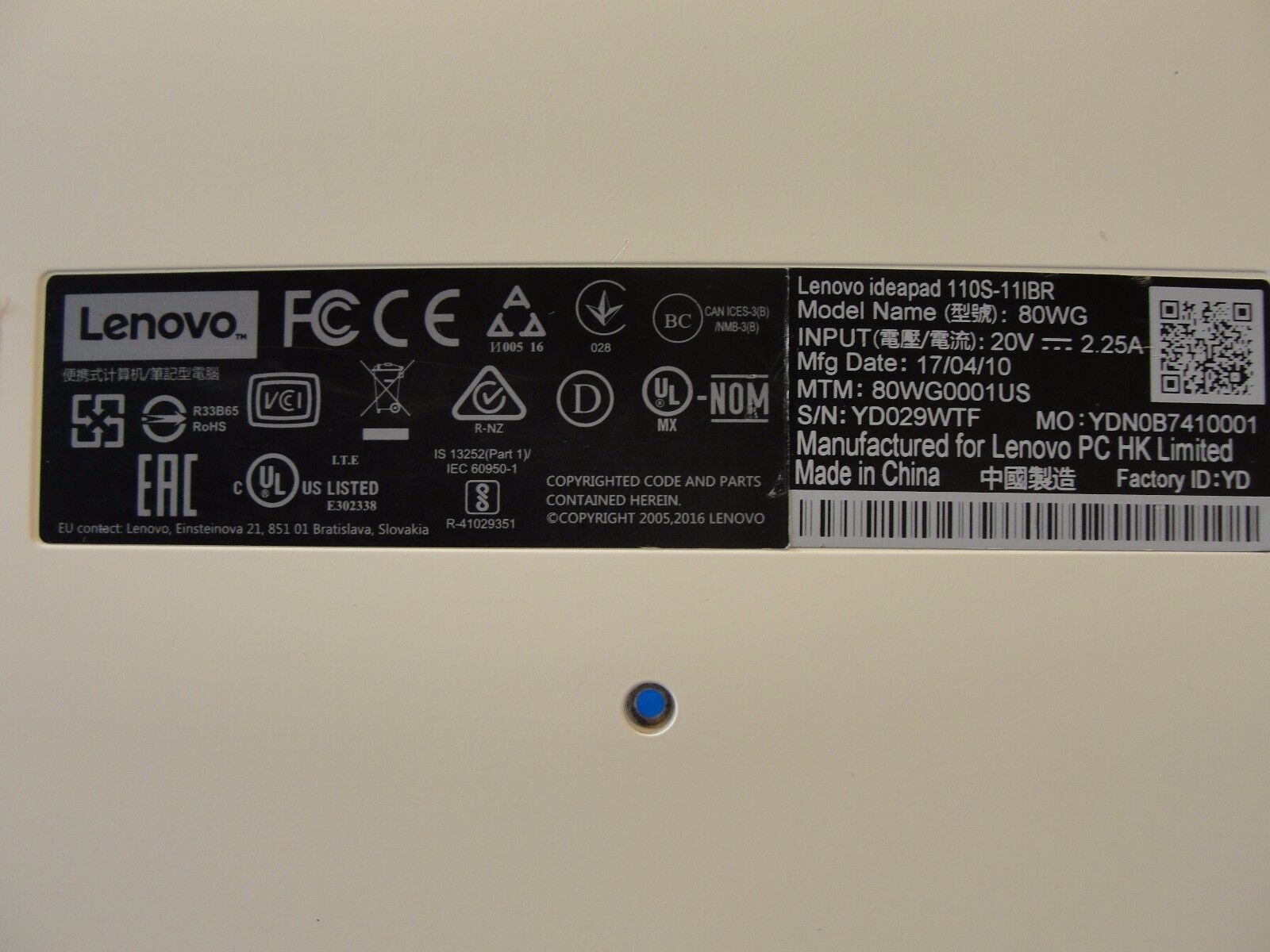 Lenovo IdeaPad 11.6 110S-11IBR Genuine Laptop Bottom Case Base Cover 5CB0M53589