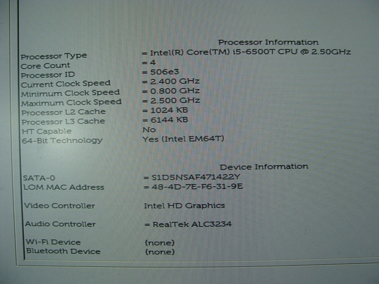 Wifi + BT Dell Optiplex 3046 MFF Intel i5-6th Gen 2.5GHz 16GB RAM 128GB SSD W10P