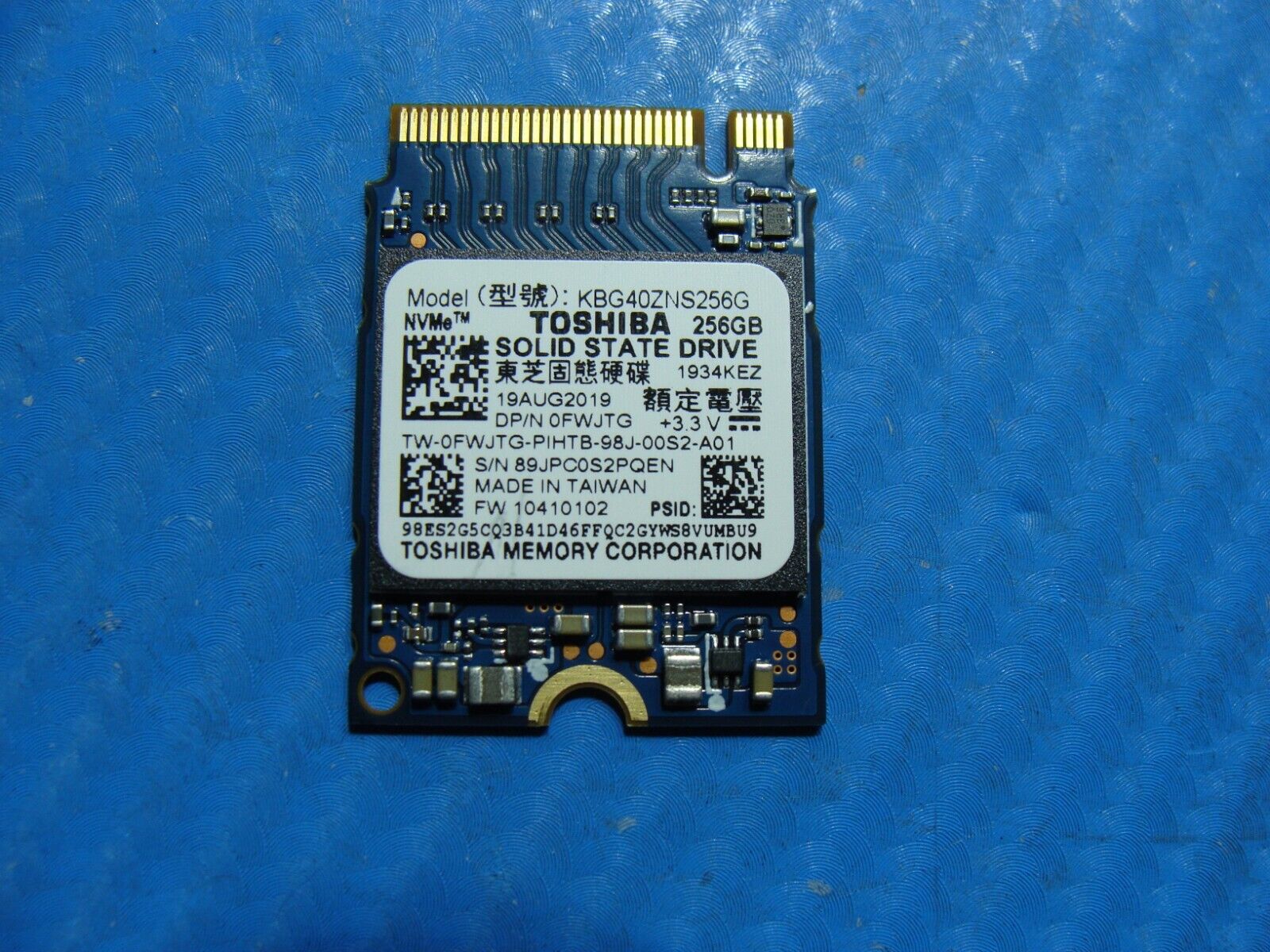 Dell 3583 Toshiba 256GB M.2 NVMe SSD Solid State Drive KBG40ZNS256G FWJTG