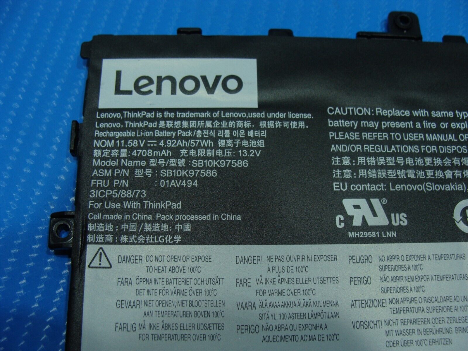 Lenovo ThinkPad 14” X1 Carbon 6th Gen OEM Battery 11.58V 57Wh 4708mAh 01AV494