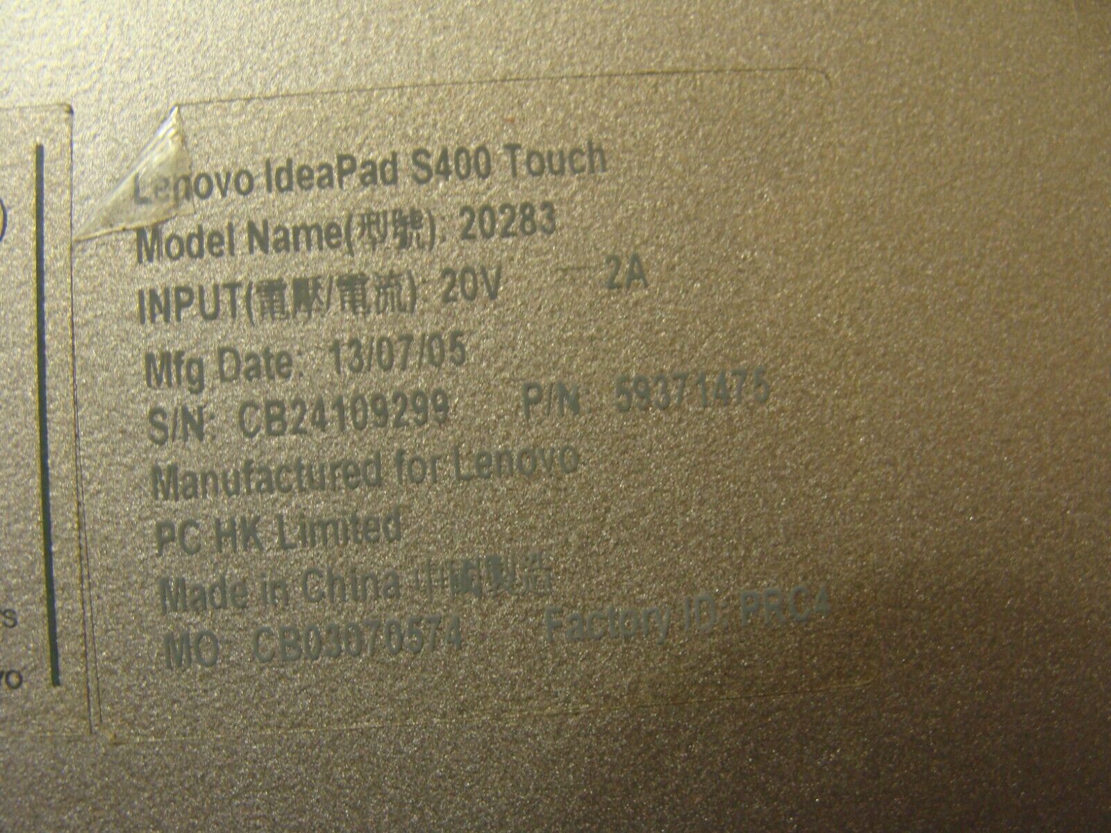 Lenovo IdeaPad 14” S400 Touch Genuine Laptop Bottom Base Case Cover AP0SB000620