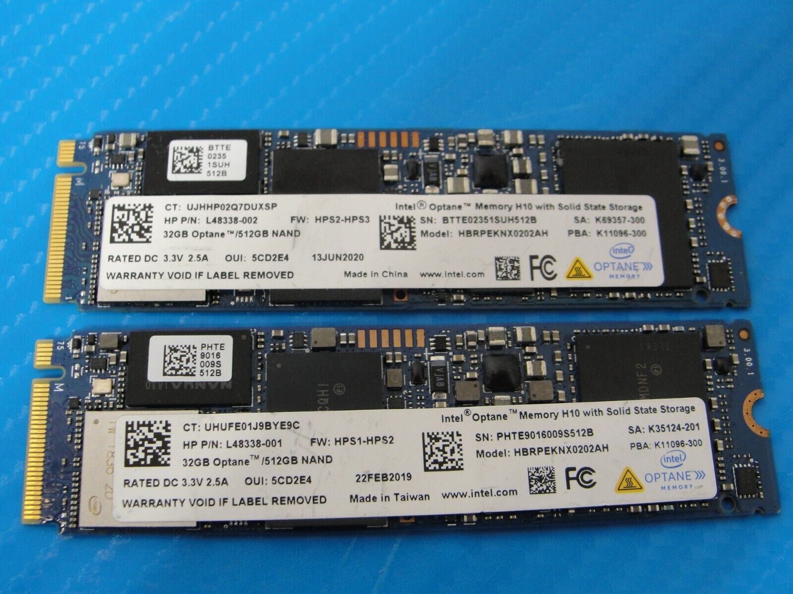 LOT 2x Intel OPTANE H10 512GB PCIe NVMe M2 Solid State Drive HBRPEKNX0202AH SSD