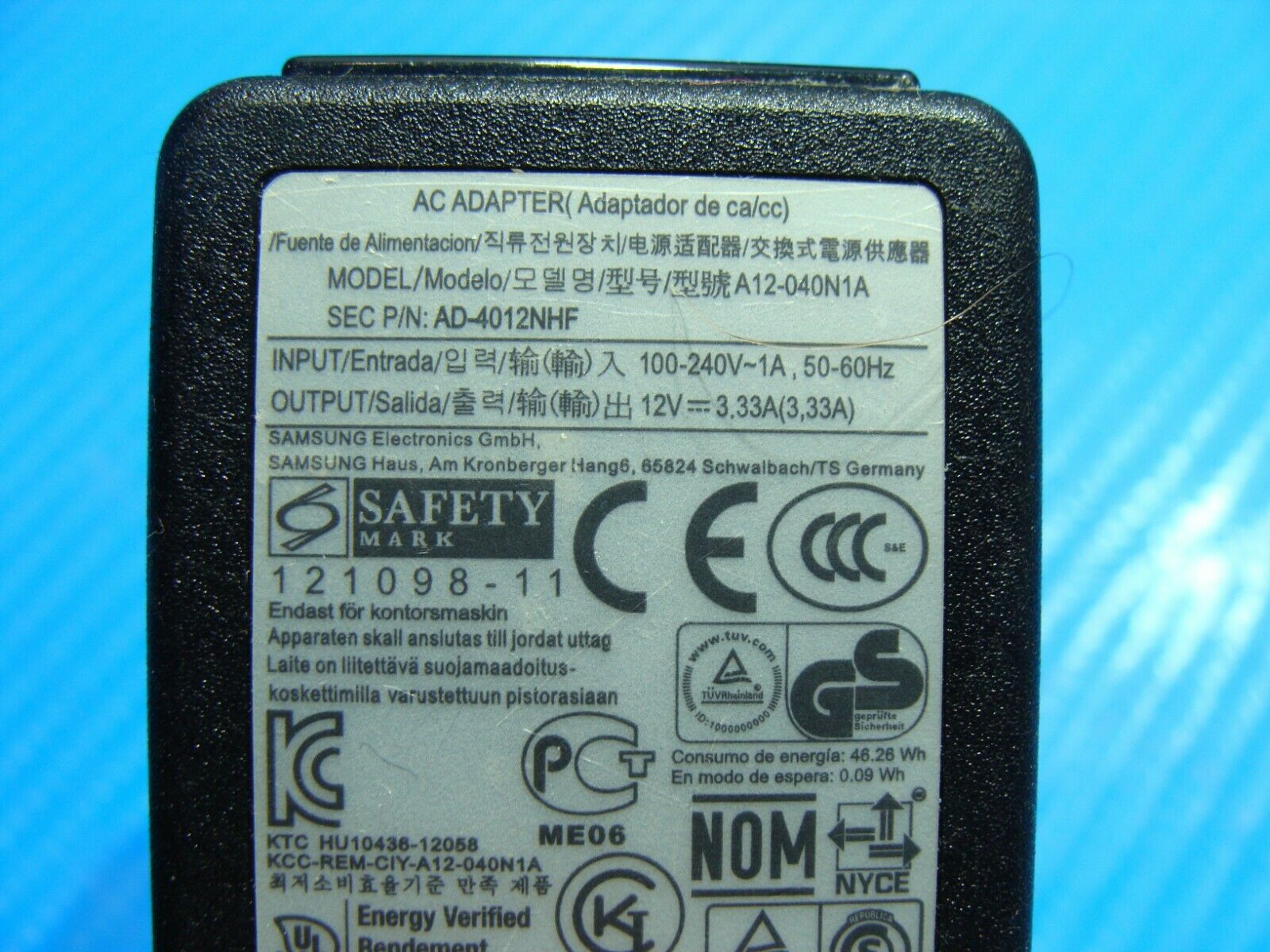 Chicony  Samsung Chromebook AC Adapter Power Charger P/N AD-4012NHF 12v 3.33a 