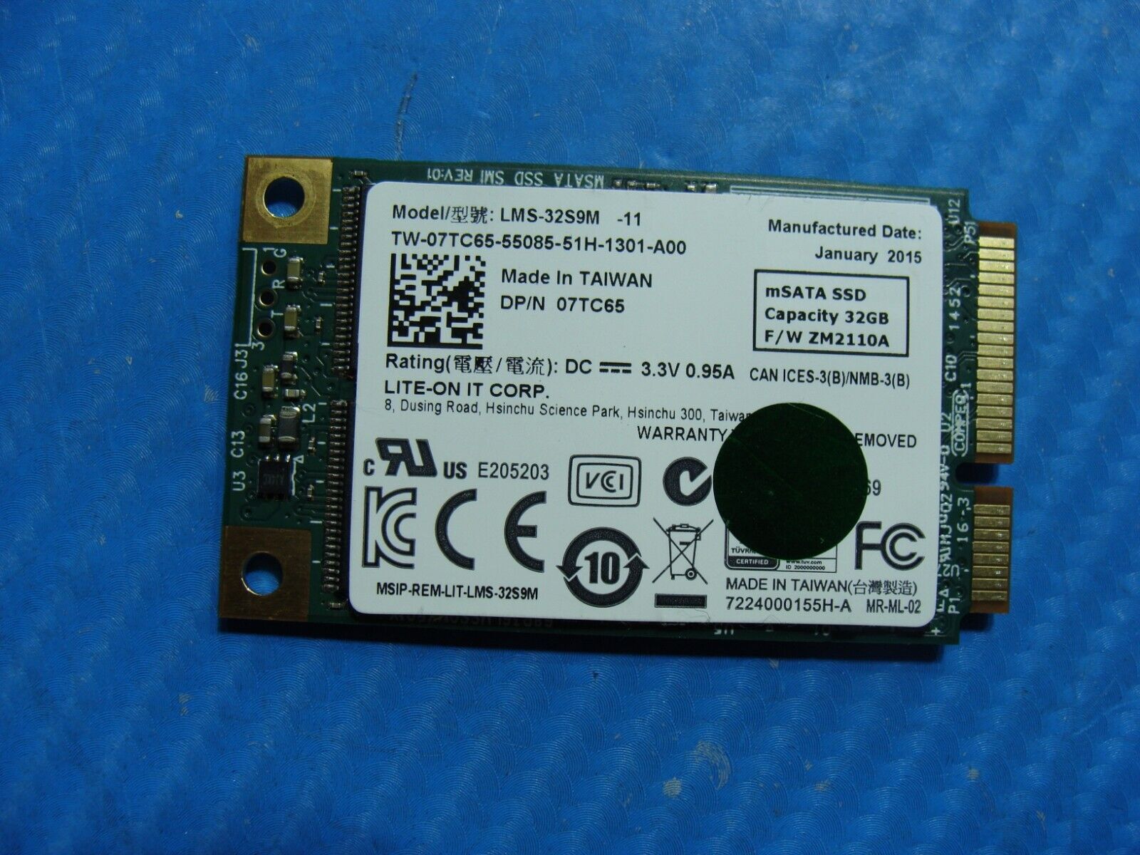 Dell 15 9530 Lite-On 32GB mSATA SSD Solid State Drive 7TC65 LMS-32S9M