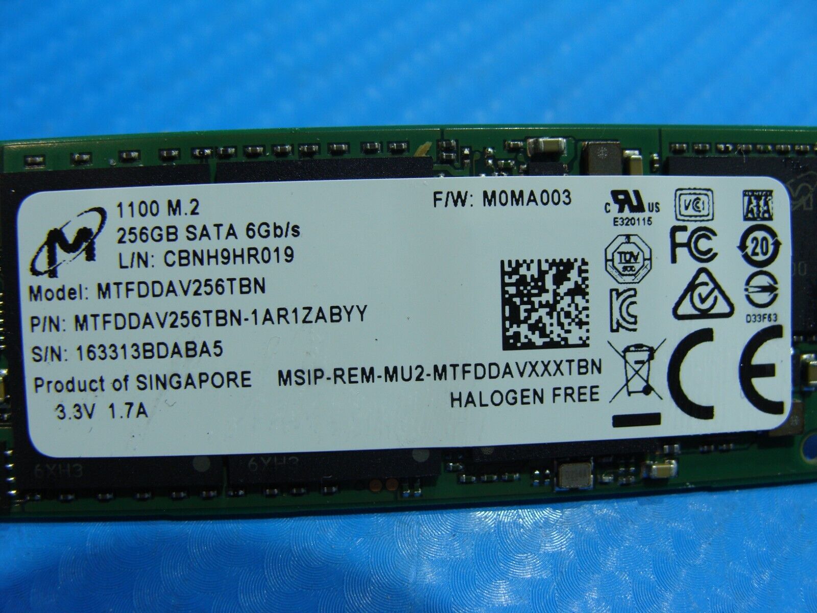 Asus UX360CA Micron SATA M.2 256GB SSD Solid State Drive MTFDDAV256TBN-1AR1ZABYY
