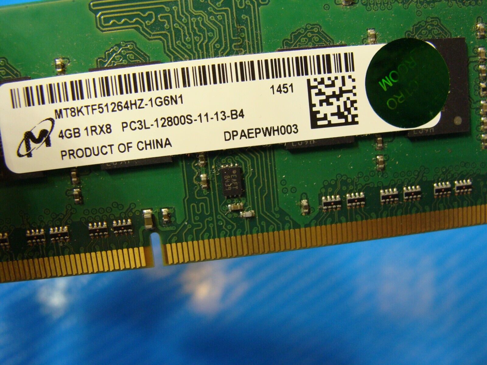 HP 15-f162dx So-Dimm Micron 4Gb Memory PC3L-12800S-11-13-B4 MT8KTF51264HZ-1G6N1