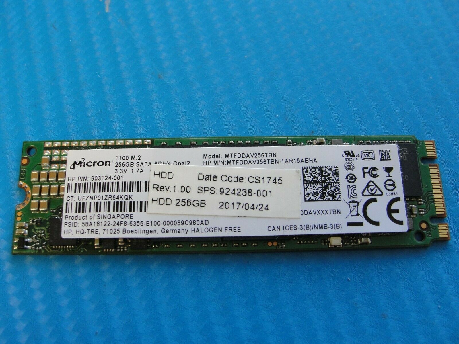 HP 256GB PN: 924238-001 Laptop HDD SSD Solid State Drive MICRON MTFDDAV256TBN 