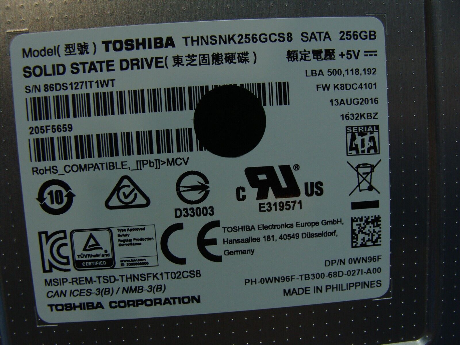 Dell 13 5378 Toshiba 256GB SATA 2.5