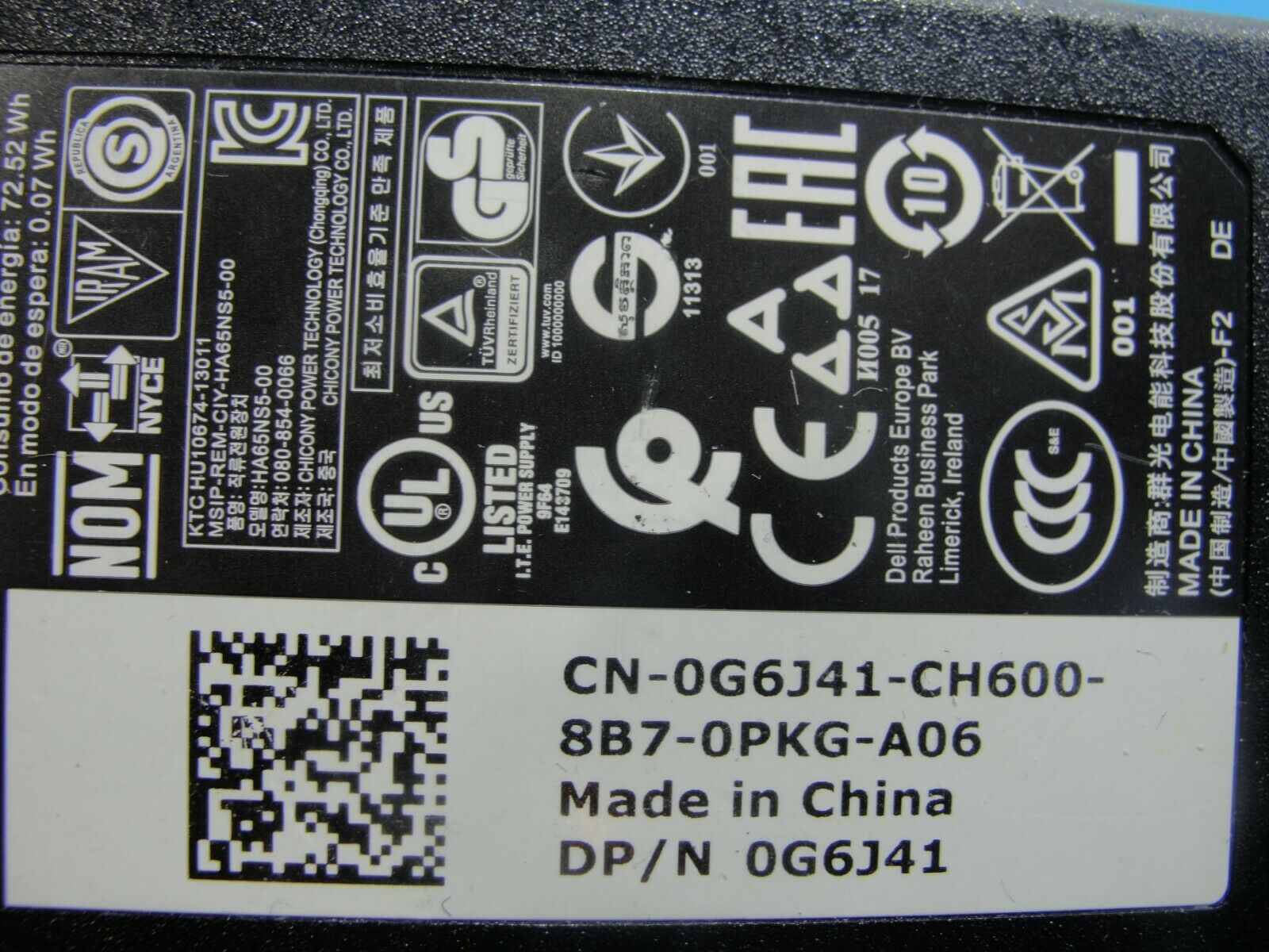 Genuine Dell AC Adapter Power Charger 19.5V 3.34A 65W 0G6J41 HA65NS5-00 