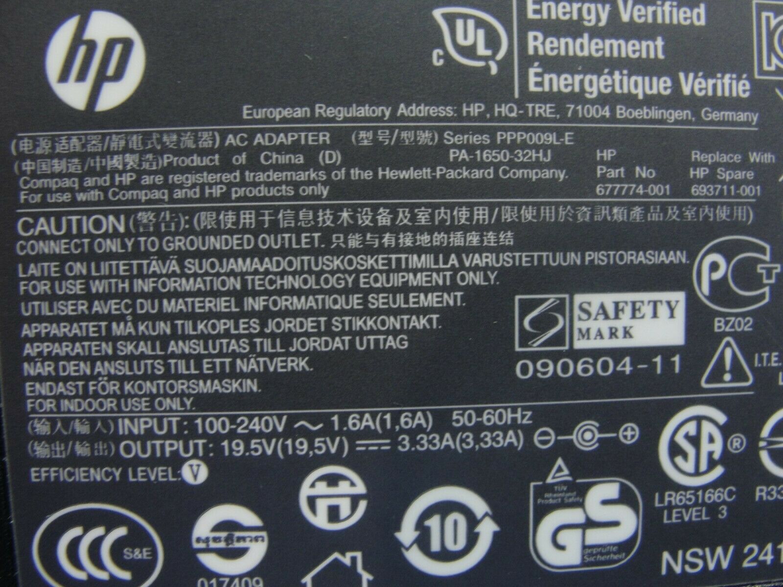 Genuine HP AC Adapter Power Charger 19.5V 3.33A 65W 693711-001 