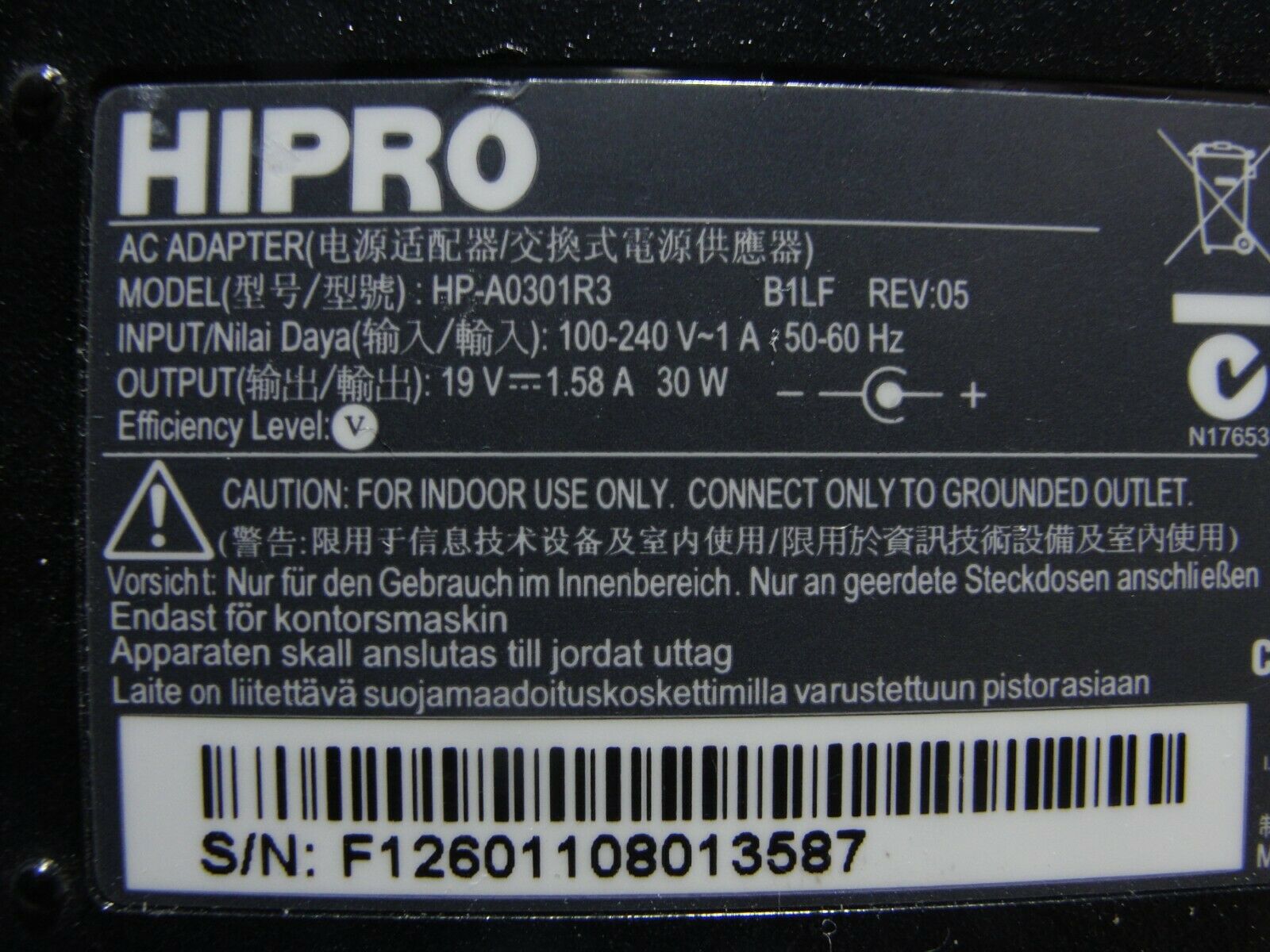 Genuine Hipro OEM AC Adapter Power Charger 19.5V 1.58A 30W HP-A0301R3 - Laptop Parts - Buy Authentic Computer Parts - Top Seller Ebay