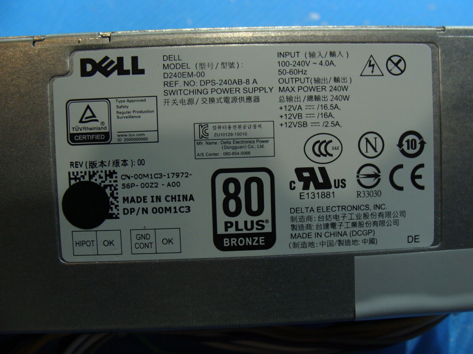 Dell OptiPlex 5040 Genuine Desktop 240W Power Supply D240EM-00 0M1C3