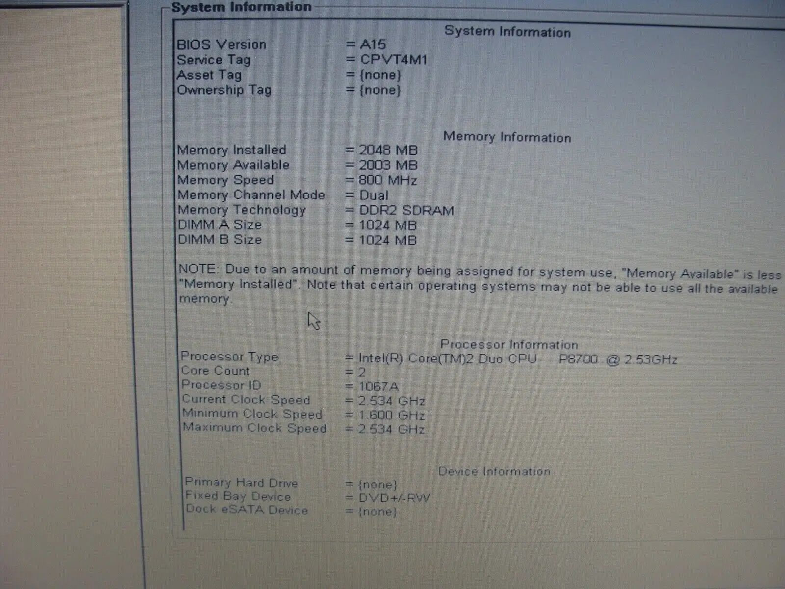 Parts Special GRAB Dell Latitude E5500 Intel Core 2 Duo P8700 2.53Ghz 2GB RAM