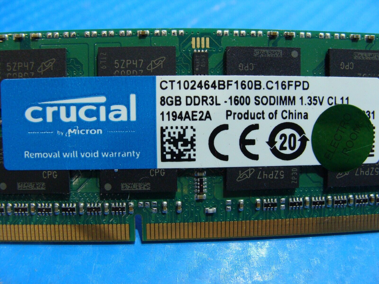 Dell 15 7559 Crucial 8GB DDR3L-1600 Memory RAM SO-DIMM CT102464BF160B.C16FPD