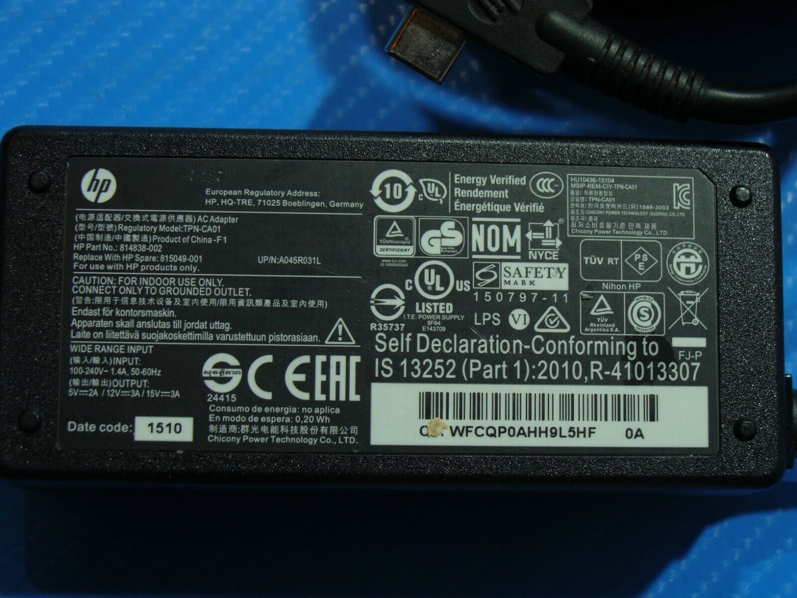 Genuine HP AC Power Adapter Charger P/N 814838-002 